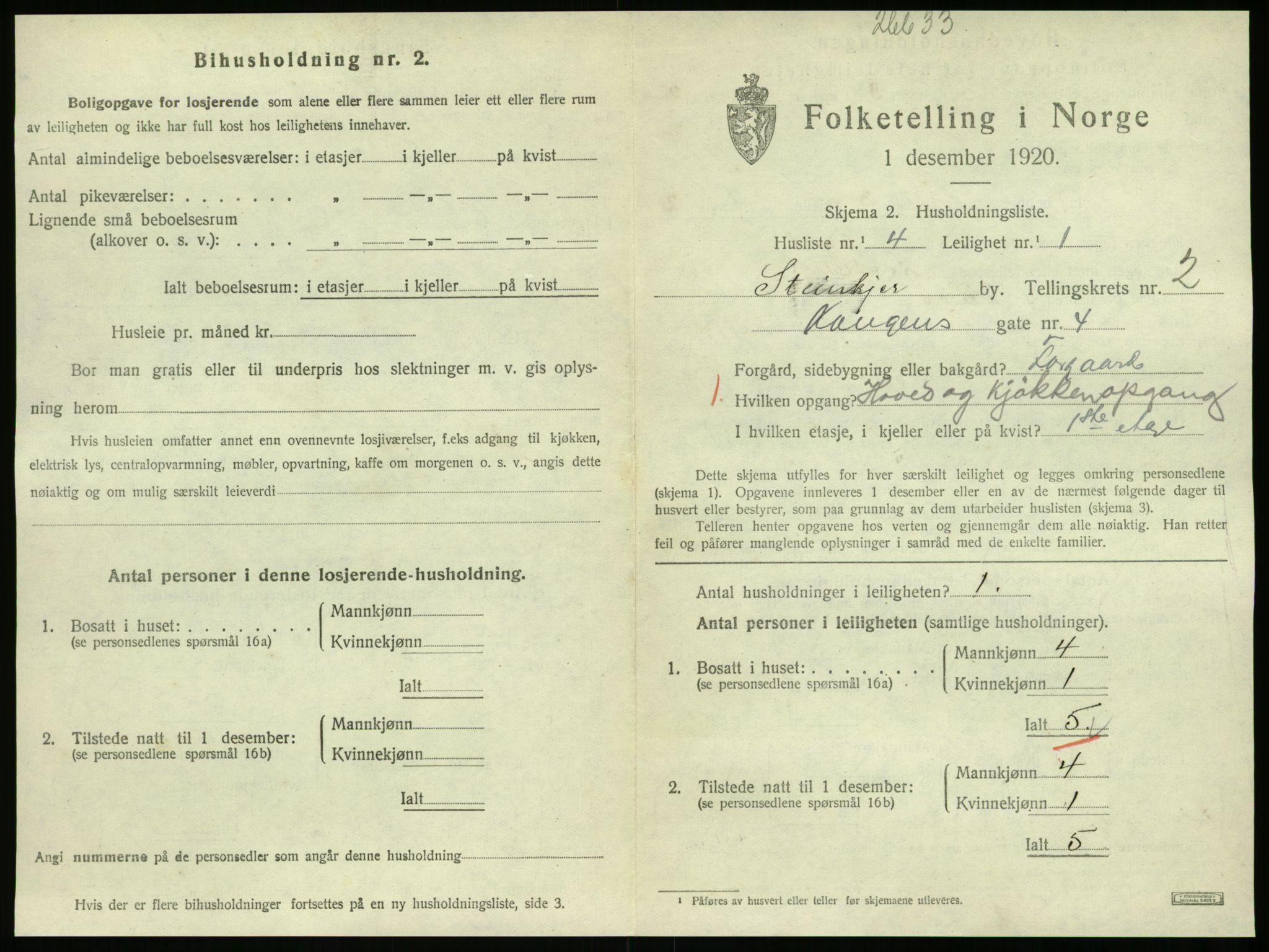 SAT, 1920 census for Steinkjer, 1920, p. 1450