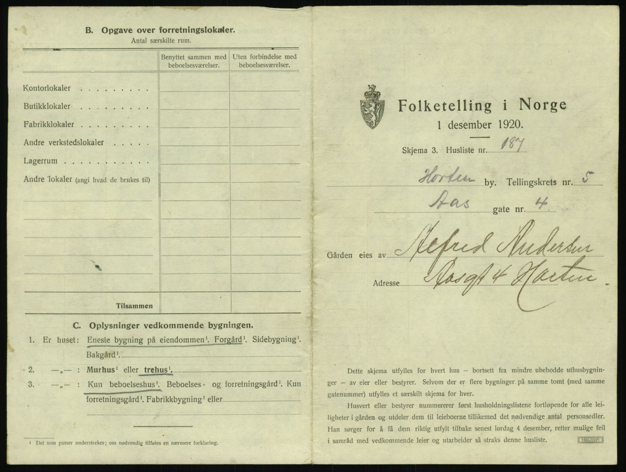 SAKO, 1920 census for Horten, 1920, p. 1917