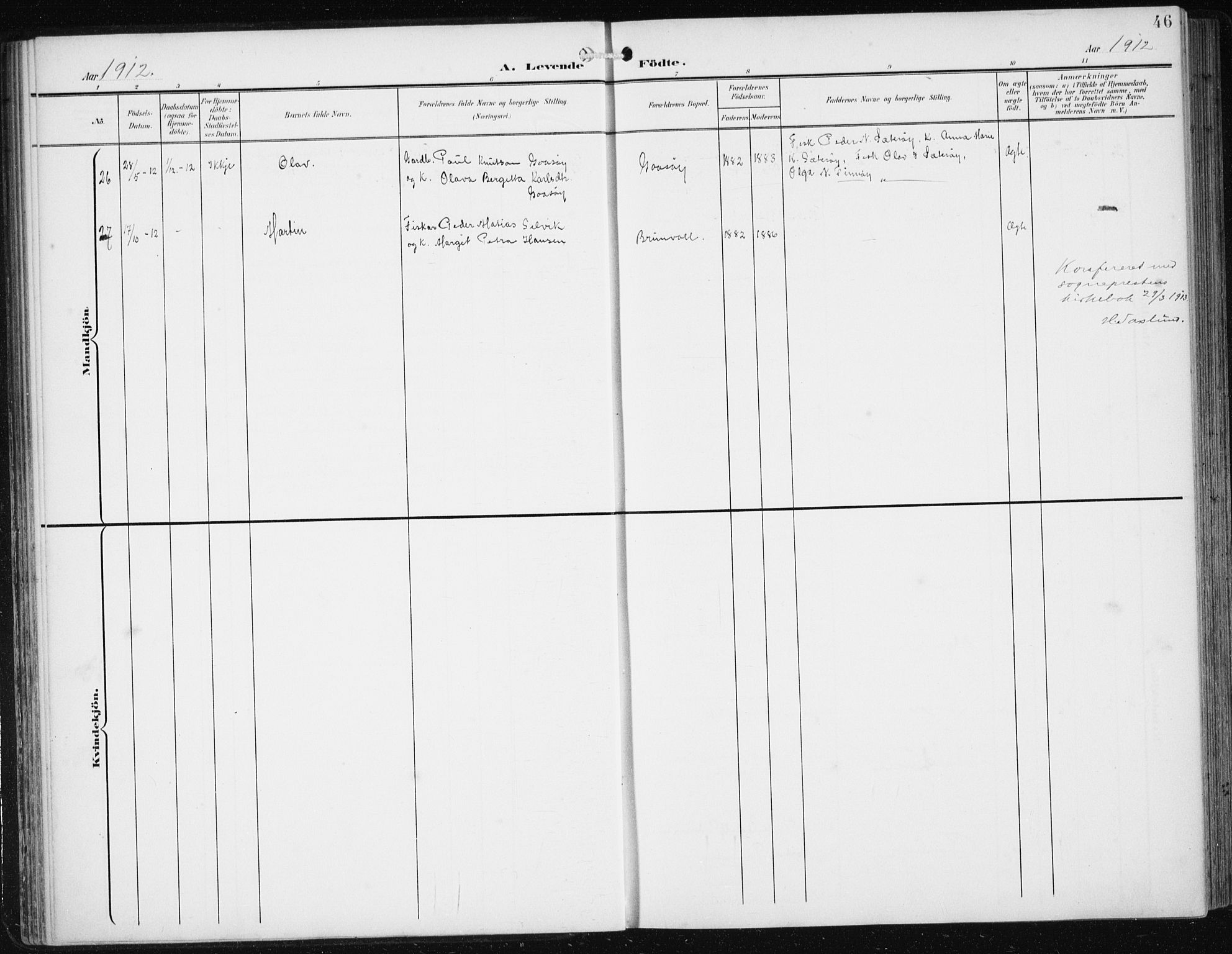 Ministerialprotokoller, klokkerbøker og fødselsregistre - Møre og Romsdal, SAT/A-1454/561/L0733: Parish register (copy) no. 561C03, 1900-1940, p. 46