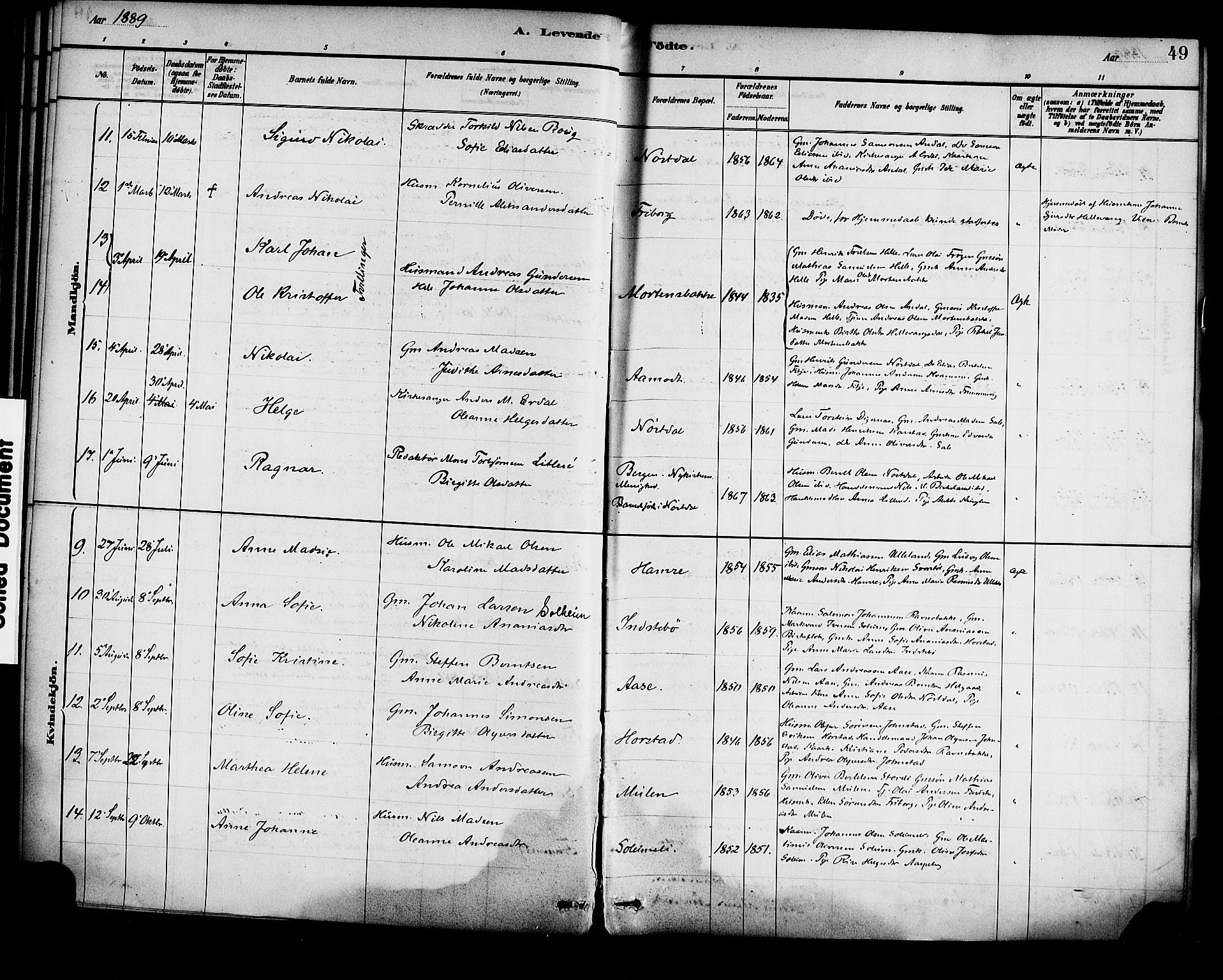 Førde sokneprestembete, AV/SAB-A-79901/H/Haa/Haad/L0001: Parish register (official) no. D 1, 1881-1898, p. 49