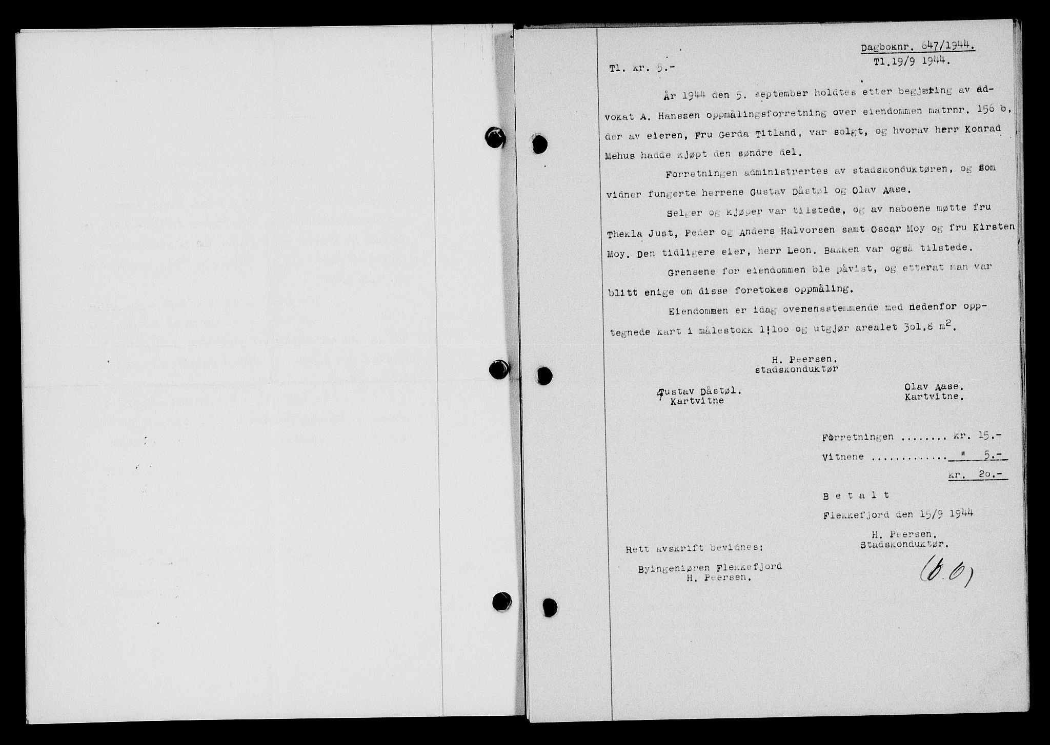 Flekkefjord sorenskriveri, SAK/1221-0001/G/Gb/Gba/L0059: Mortgage book no. A-7, 1944-1945, Diary no: : 647/1944
