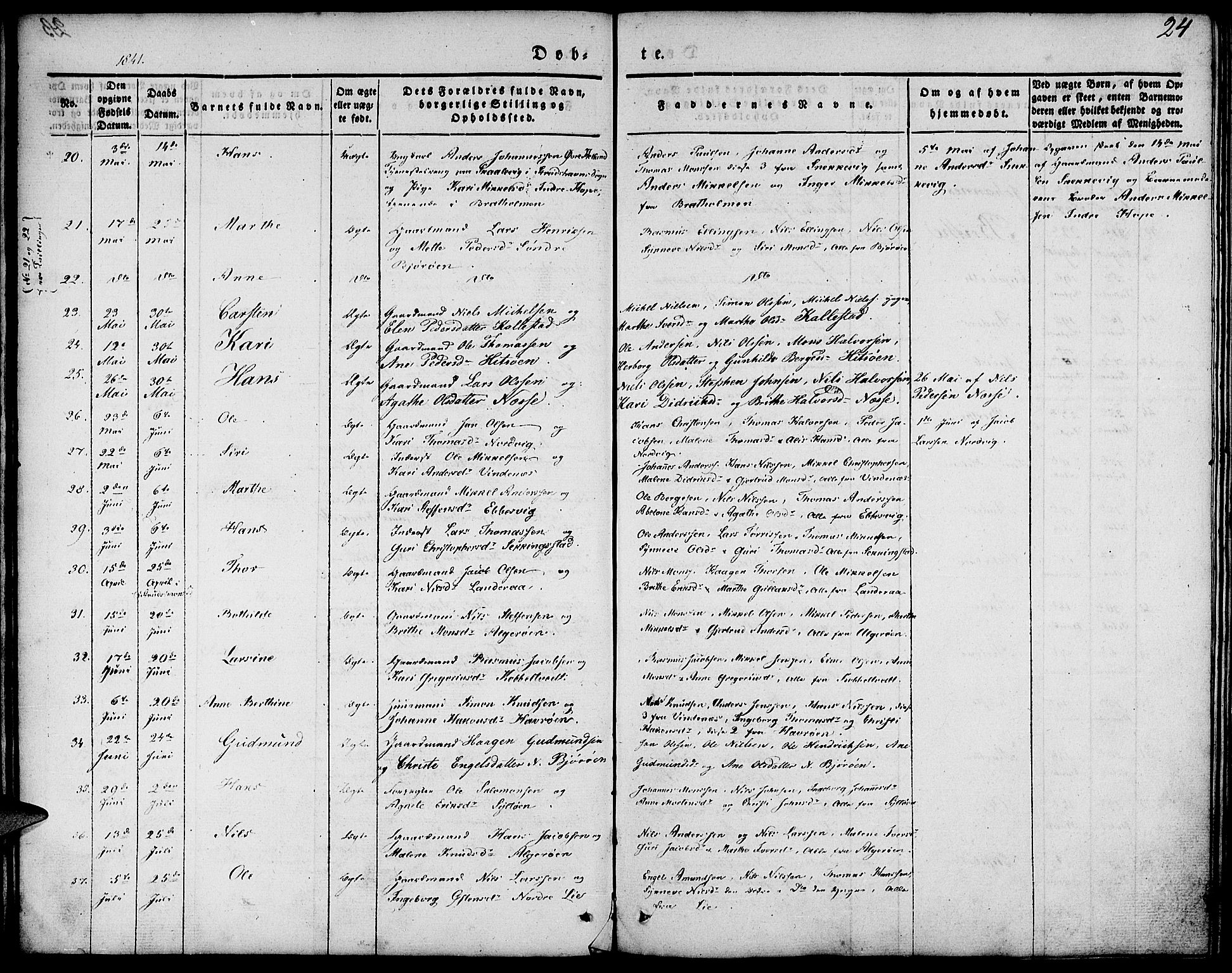 Fjell sokneprestembete, AV/SAB-A-75301/H/Haa: Parish register (official) no. A 1, 1835-1850, p. 24