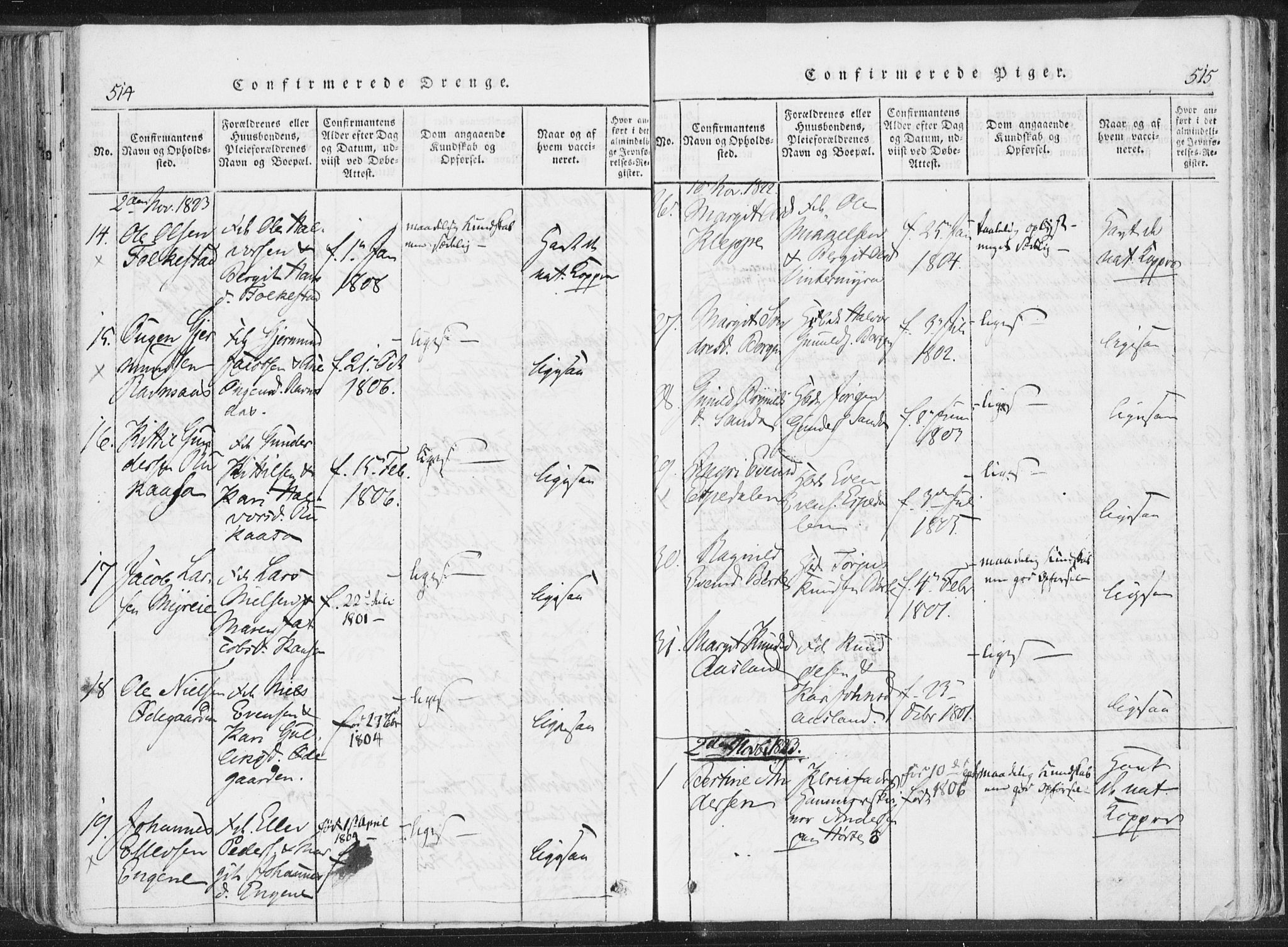 Bø kirkebøker, SAKO/A-257/F/Fa/L0006: Parish register (official) no. 6, 1815-1831, p. 514-515