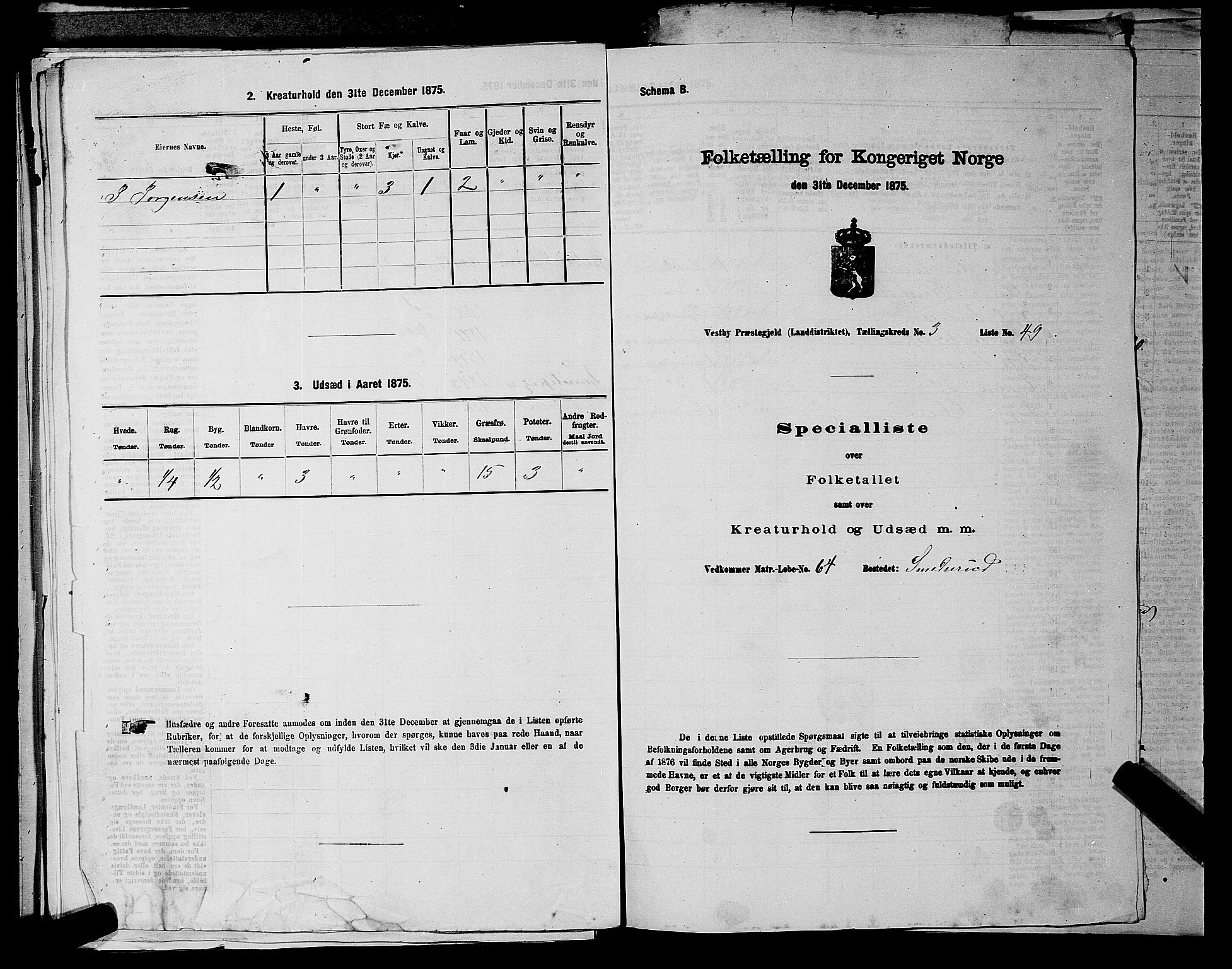 RA, 1875 census for 0211L Vestby/Vestby, Garder og Såner, 1875, p. 434