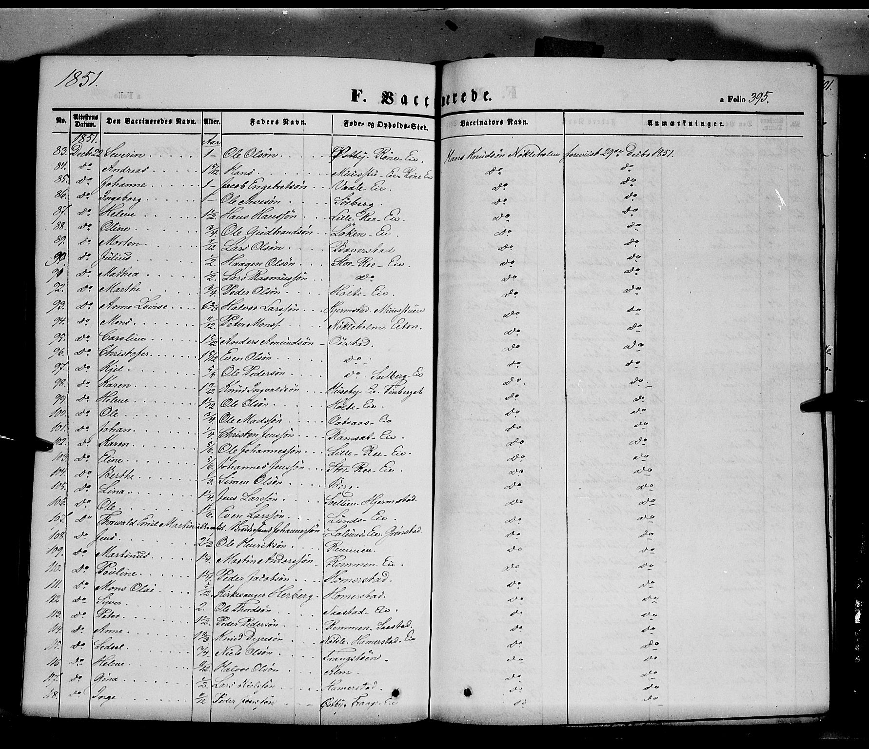 Stange prestekontor, SAH/PREST-002/K/L0011: Parish register (official) no. 11, 1846-1852, p. 395