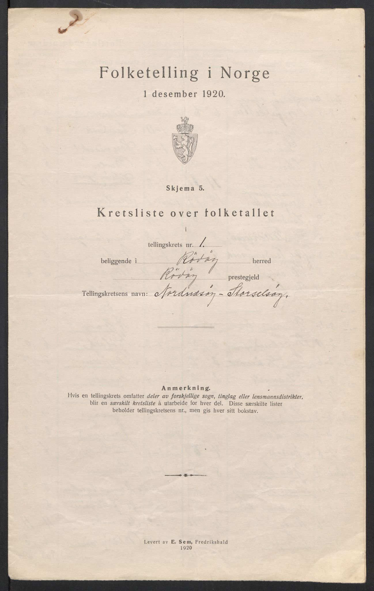 SAT, 1920 census for Rødøy, 1920, p. 6