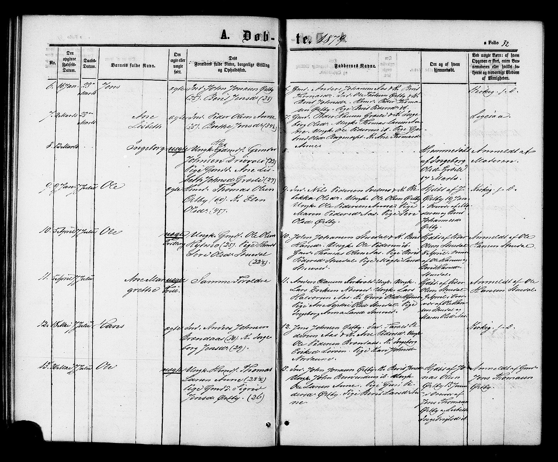Ministerialprotokoller, klokkerbøker og fødselsregistre - Sør-Trøndelag, SAT/A-1456/698/L1163: Parish register (official) no. 698A01, 1862-1887, p. 32