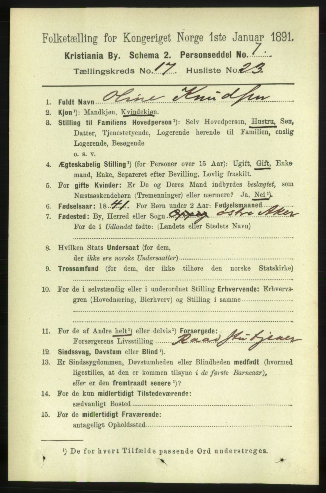 RA, 1891 census for 0301 Kristiania, 1891, p. 8695