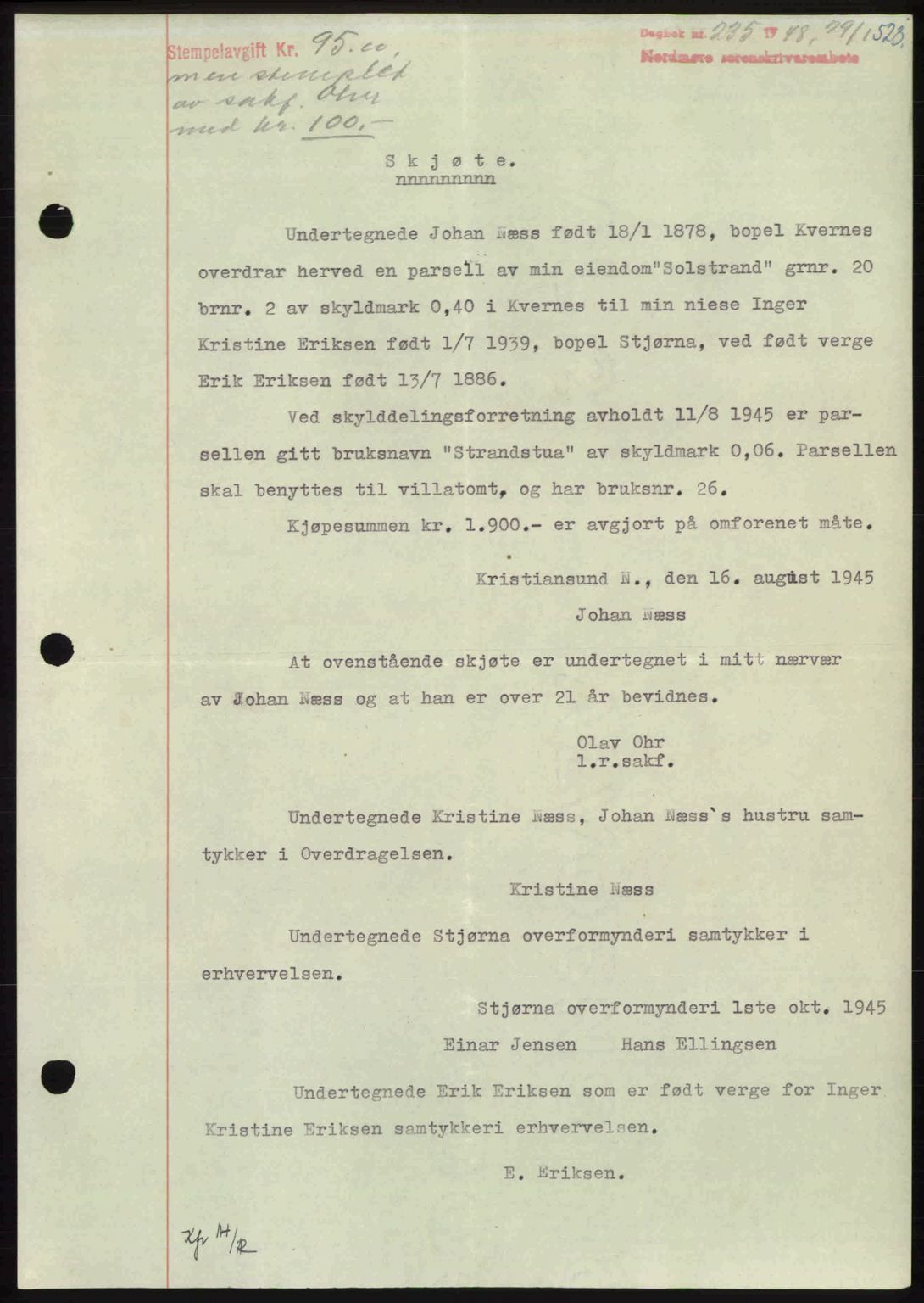 Nordmøre sorenskriveri, AV/SAT-A-4132/1/2/2Ca: Mortgage book no. A107, 1947-1948, Diary no: : 235/1948