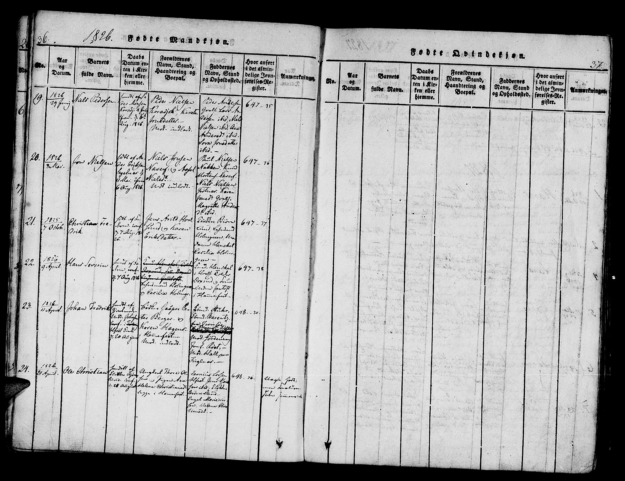 Hammerfest sokneprestkontor, AV/SATØ-S-1347/H/Ha/L0003.kirke: Parish register (official) no. 3, 1821-1842, p. 36-37