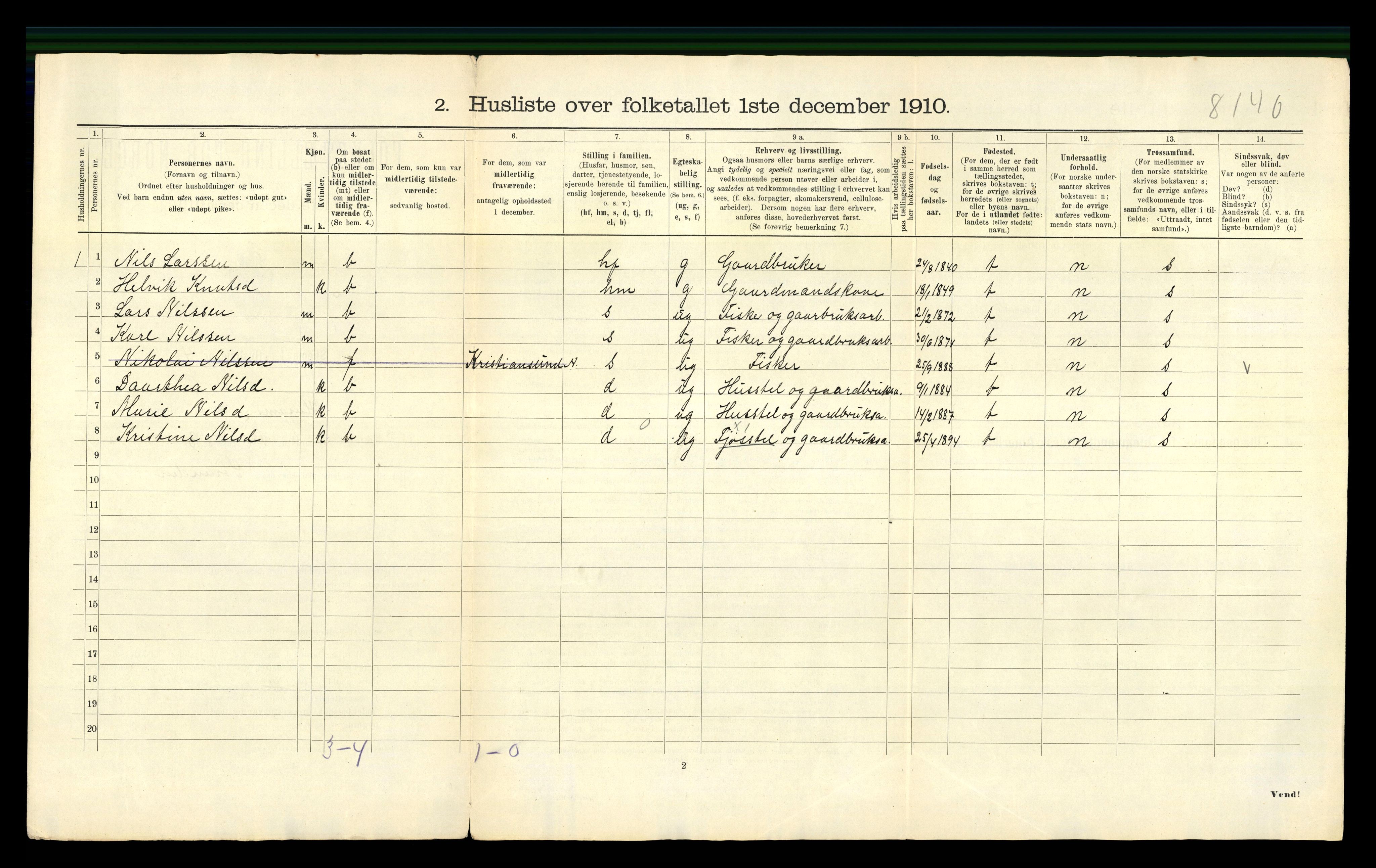 RA, 1910 census for Haram, 1910, p. 34