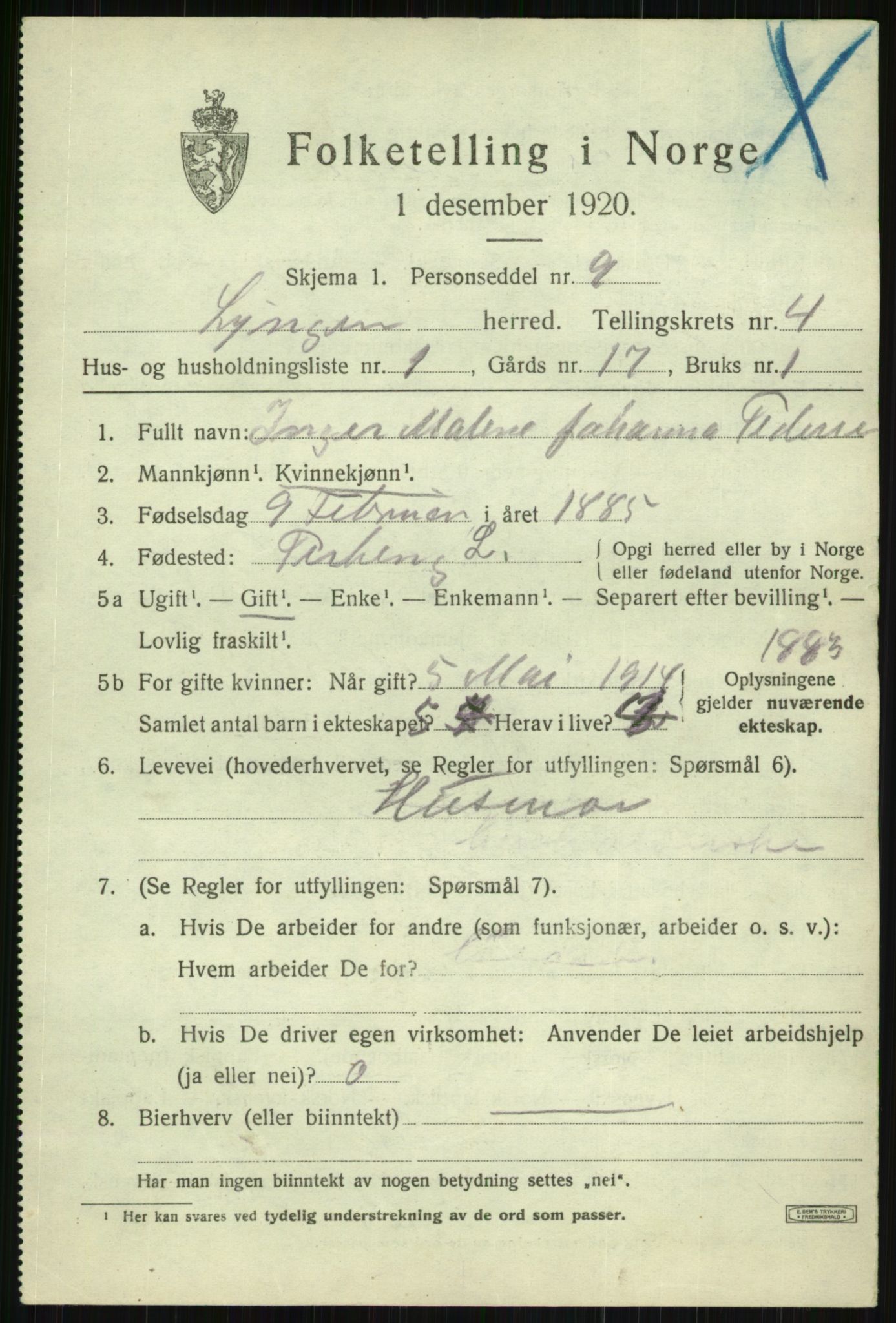 SATØ, 1920 census for Lyngen, 1920, p. 4039