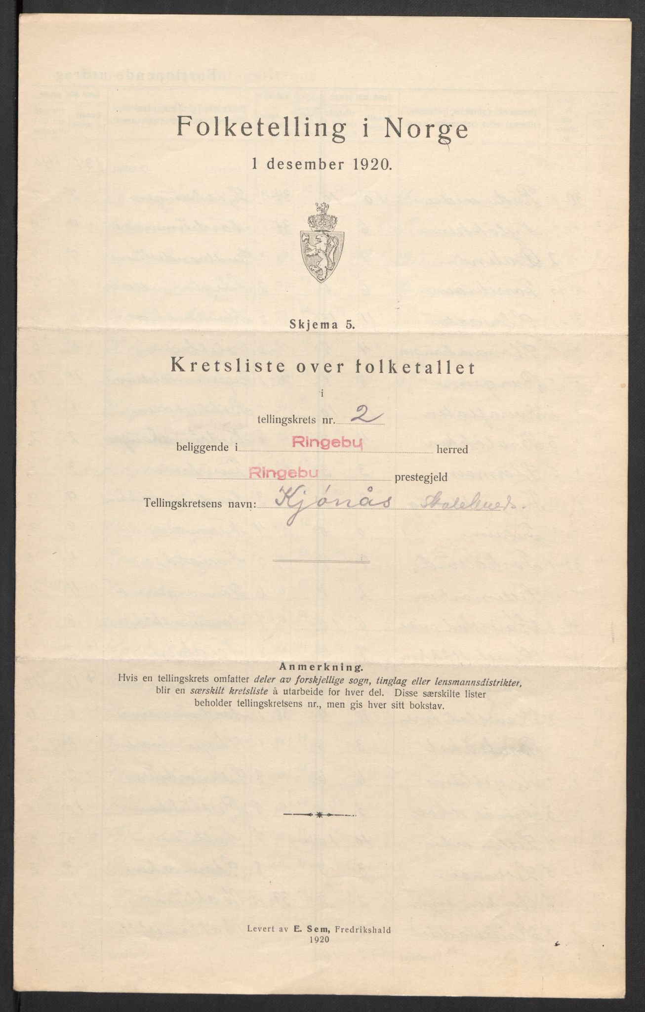 SAH, 1920 census for Ringebu, 1920, p. 11