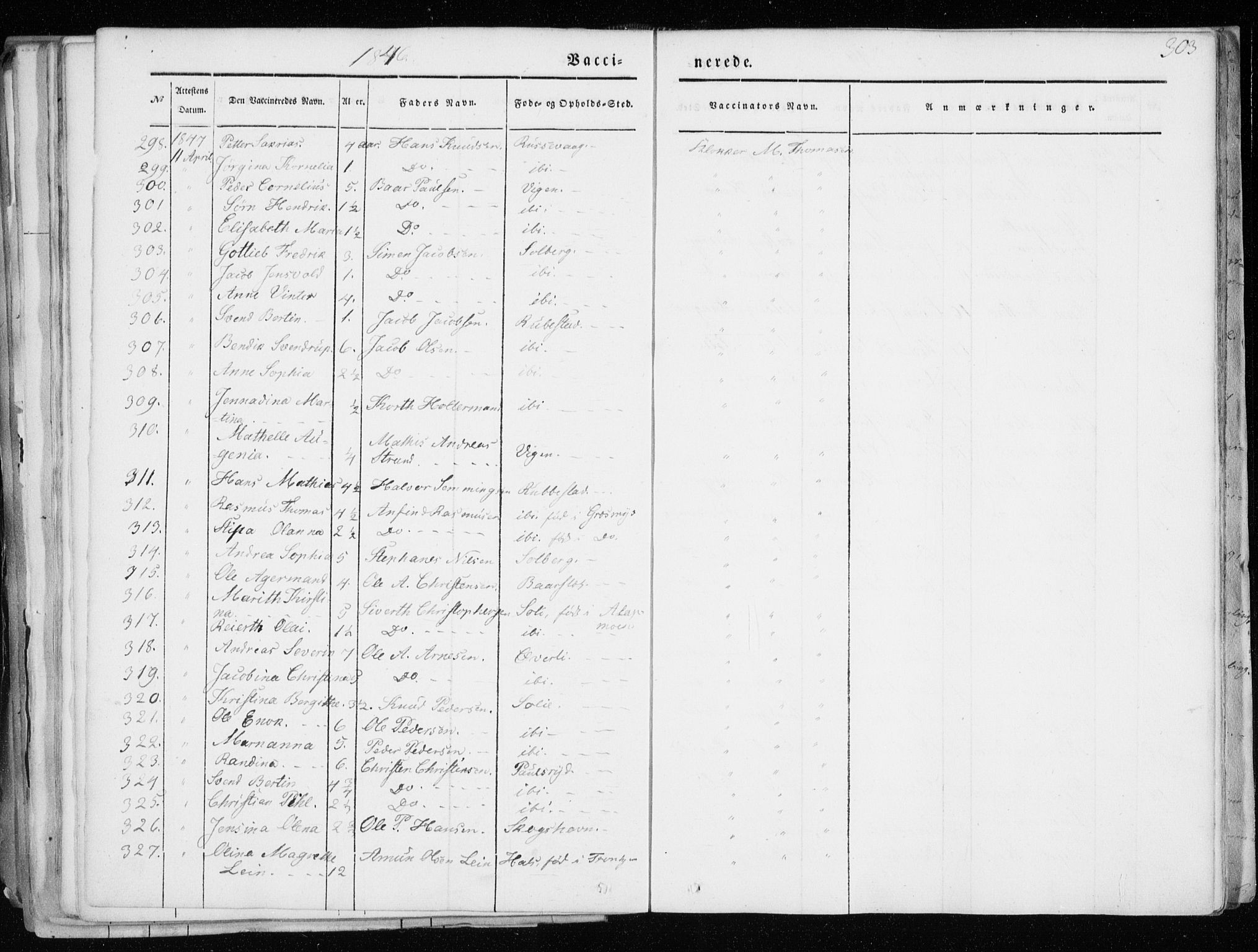 Tranøy sokneprestkontor, AV/SATØ-S-1313/I/Ia/Iaa/L0006kirke: Parish register (official) no. 6, 1844-1855, p. 303