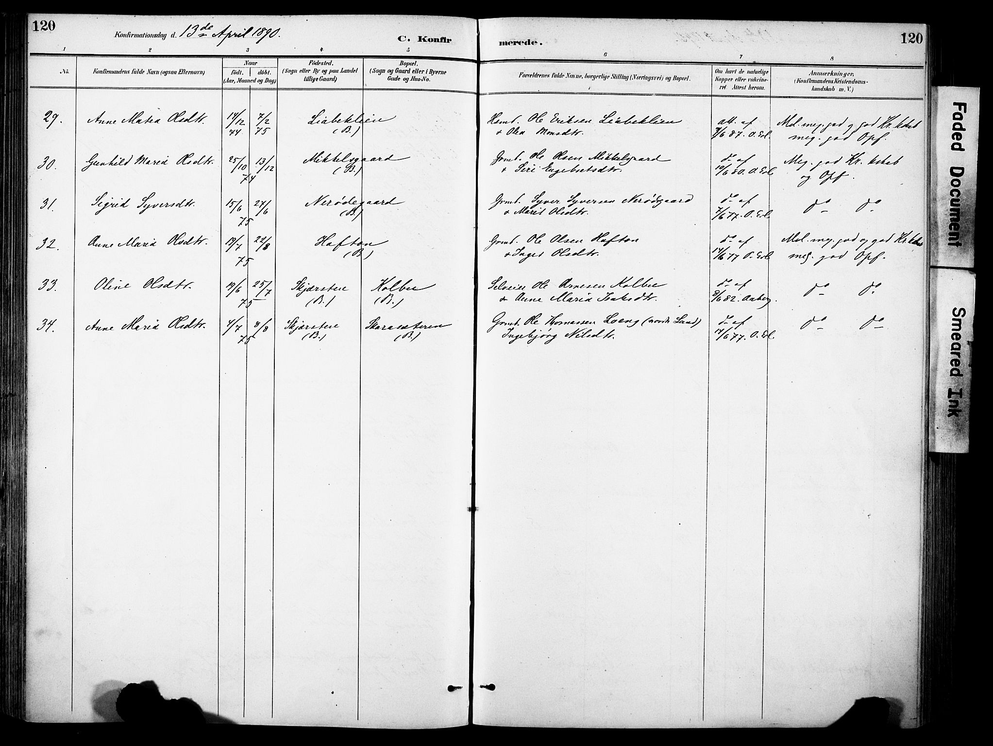 Sør-Aurdal prestekontor, SAH/PREST-128/H/Ha/Haa/L0009: Parish register (official) no. 9, 1886-1906, p. 120