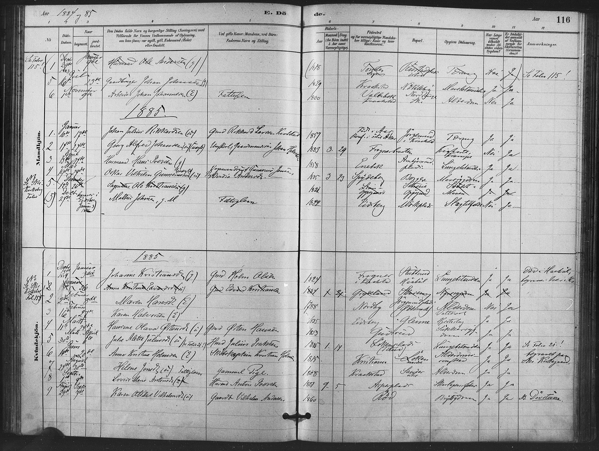 Kråkstad prestekontor Kirkebøker, AV/SAO-A-10125a/F/Fa/L0009: Parish register (official) no. I 9, 1880-1892, p. 116