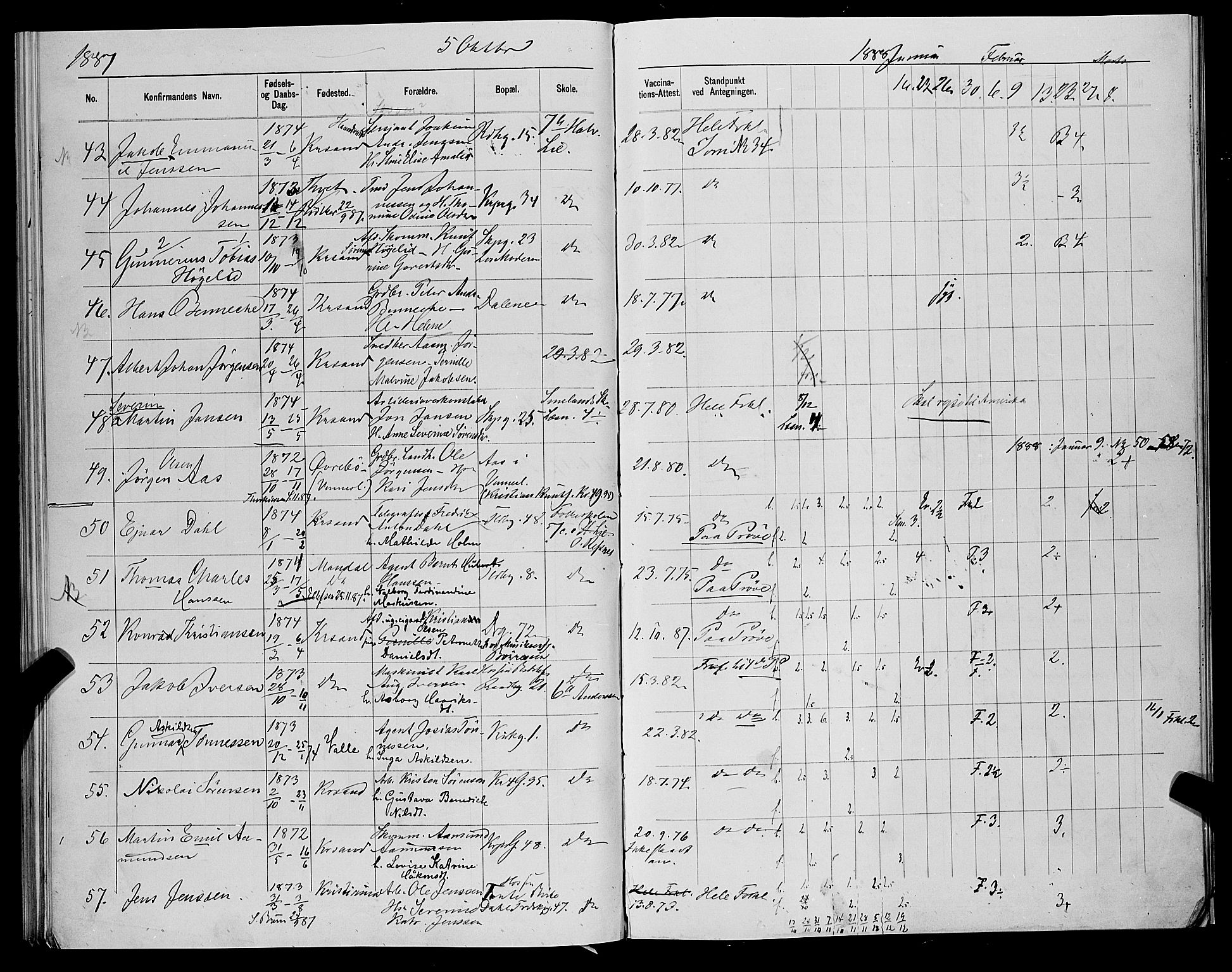 Kristiansand domprosti, AV/SAK-1112-0006/F/Fb/L0015: Parish register (copy) no. B 15, 1881-1890