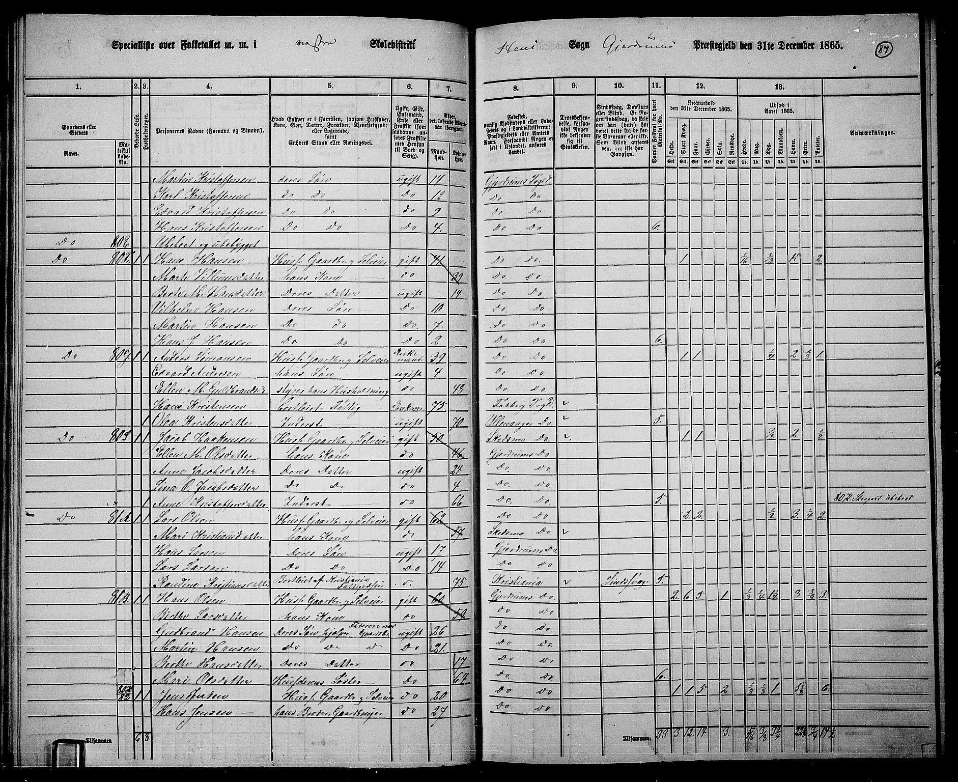 RA, 1865 census for Gjerdrum, 1865, p. 70