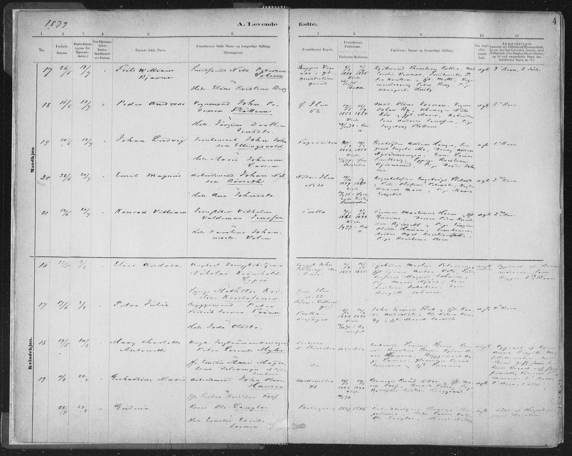 Ministerialprotokoller, klokkerbøker og fødselsregistre - Sør-Trøndelag, AV/SAT-A-1456/603/L0162: Parish register (official) no. 603A01, 1879-1895, p. 4