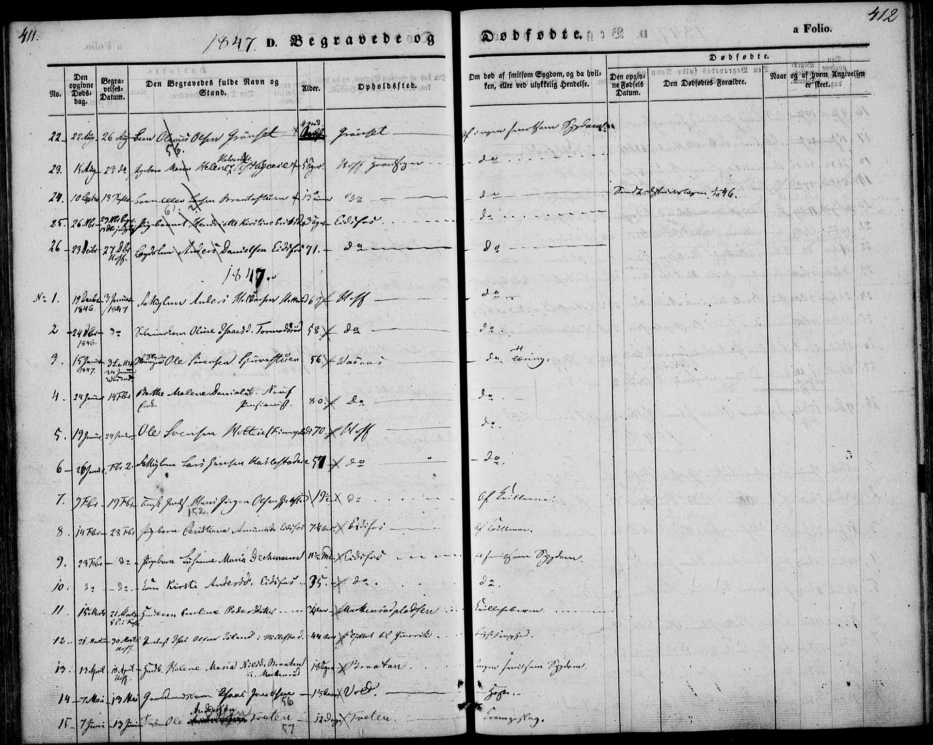 Hof kirkebøker, AV/SAKO-A-64/F/Fa/L0005: Parish register (official) no. I 5, 1844-1851, p. 411-412