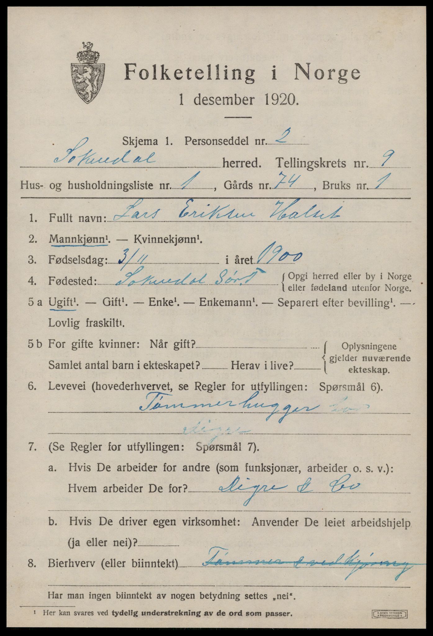 SAT, 1920 census for Soknedal, 1920, p. 4382