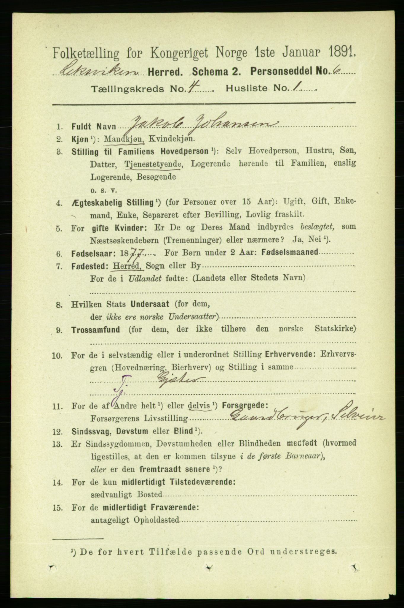 RA, 1891 census for 1718 Leksvik, 1891, p. 1914