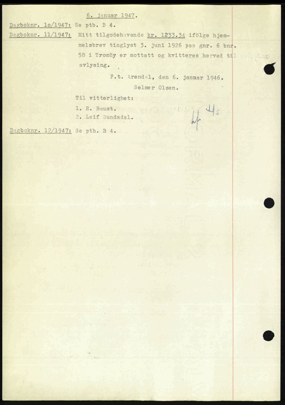 Nedenes sorenskriveri, AV/SAK-1221-0006/G/Gb/Gba/L0056: Mortgage book no. A8, 1946-1947, Diary no: : 10/1947