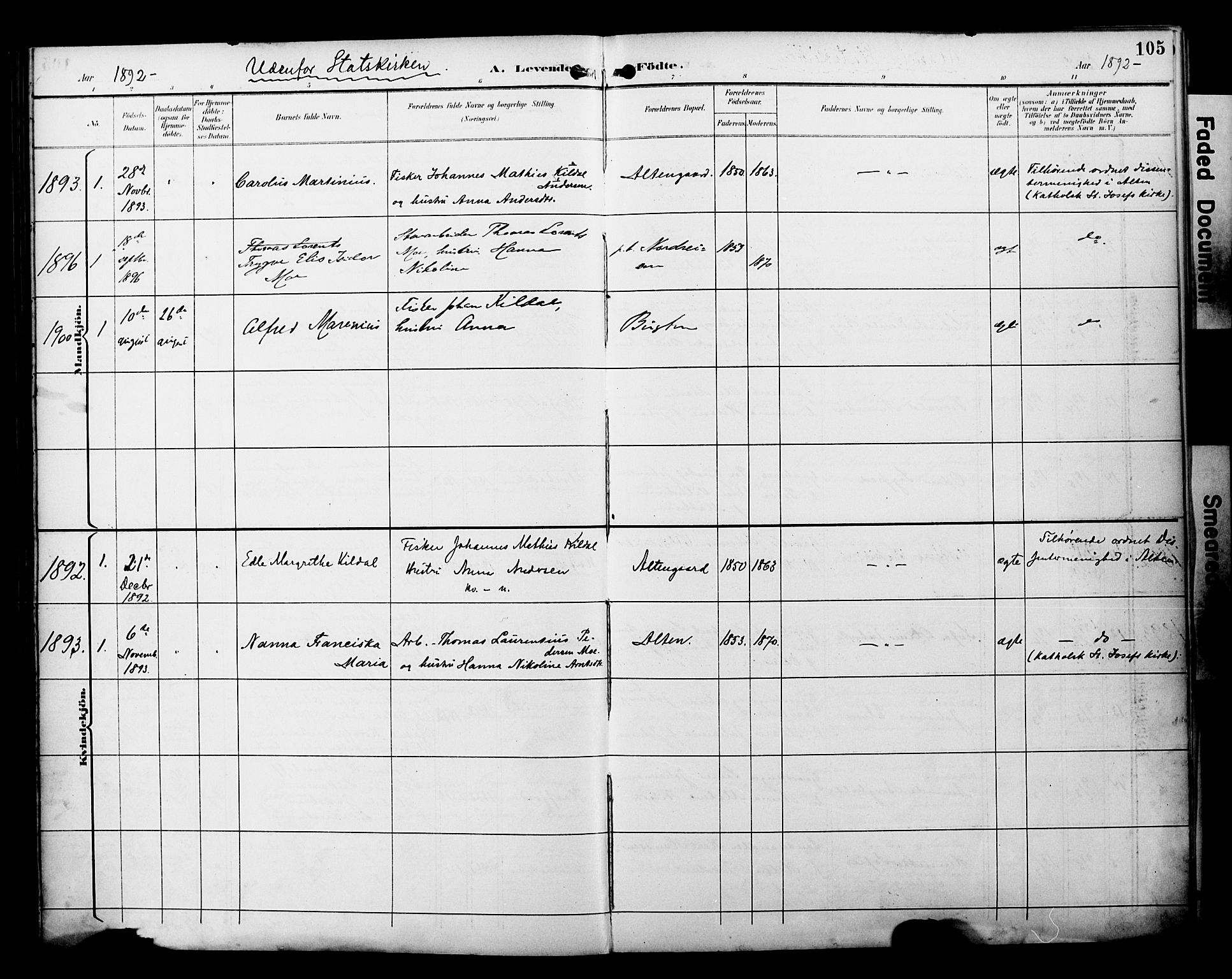 Alta sokneprestkontor, SATØ/S-1338/H/Ha/L0003.kirke: Parish register (official) no. 3, 1892-1904, p. 105