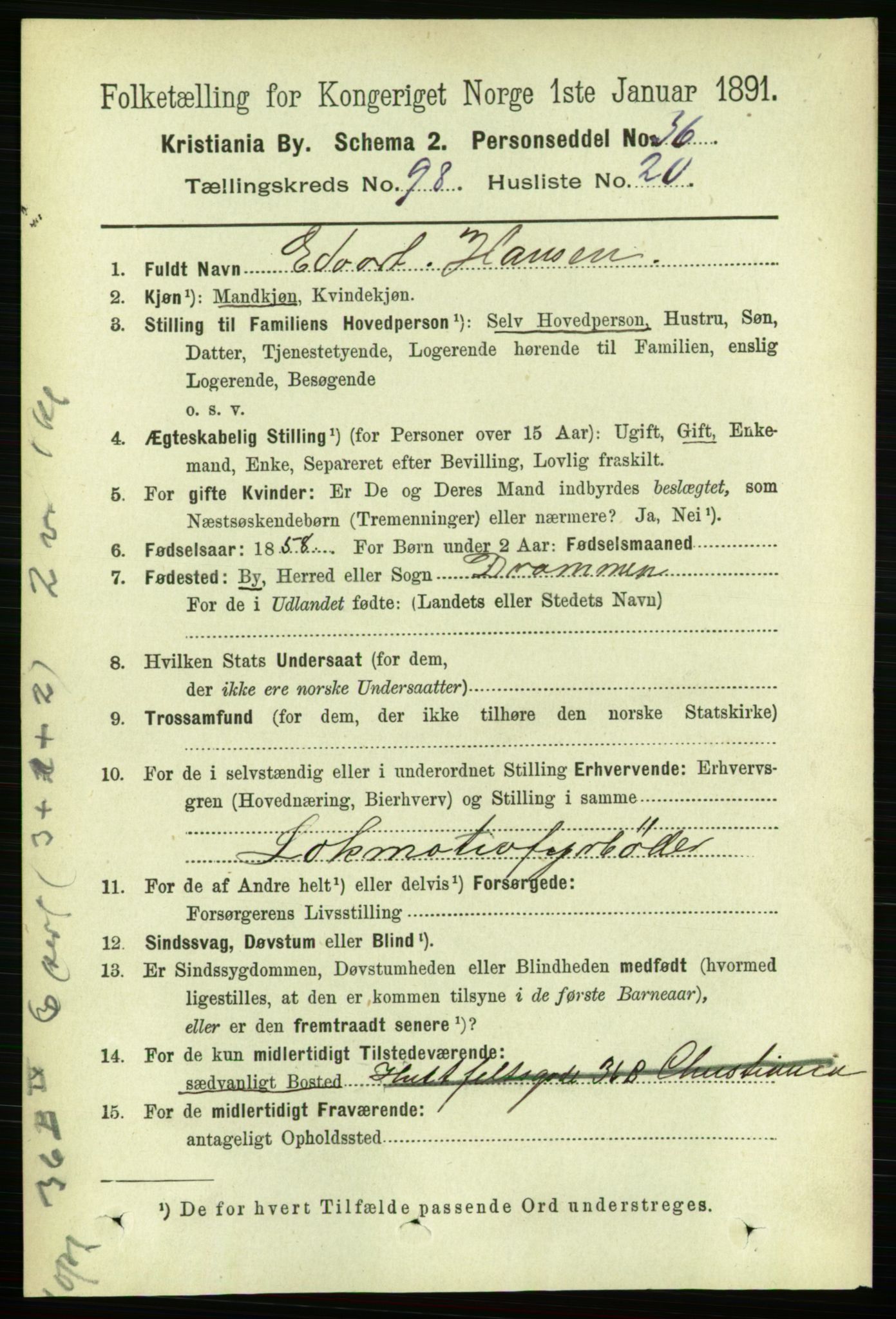 RA, 1891 census for 0301 Kristiania, 1891, p. 48364