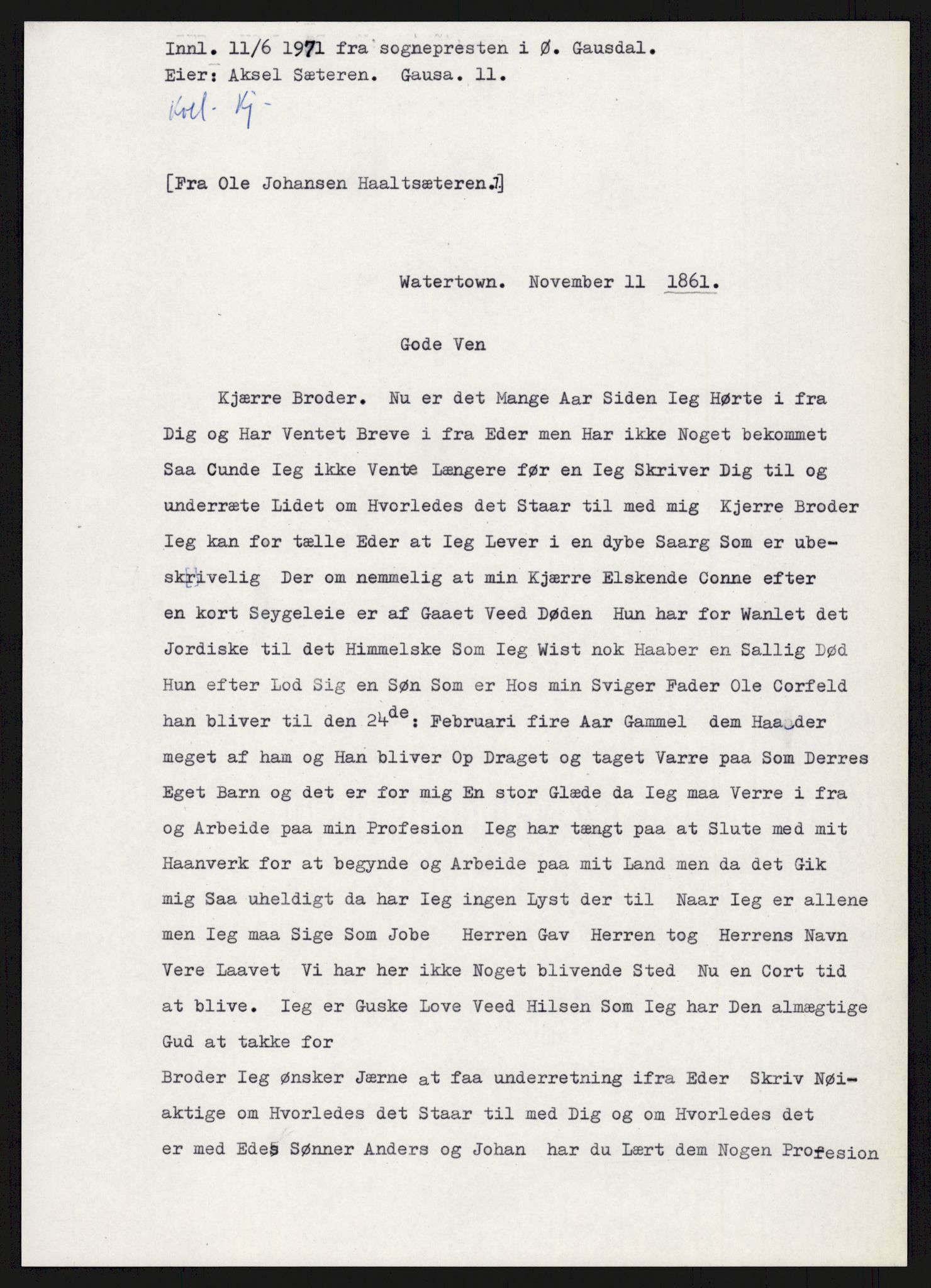 Samlinger til kildeutgivelse, Amerikabrevene, AV/RA-EA-4057/F/L0015: Innlån fra Oppland: Sæteren - Vigerust, 1838-1914, p. 95