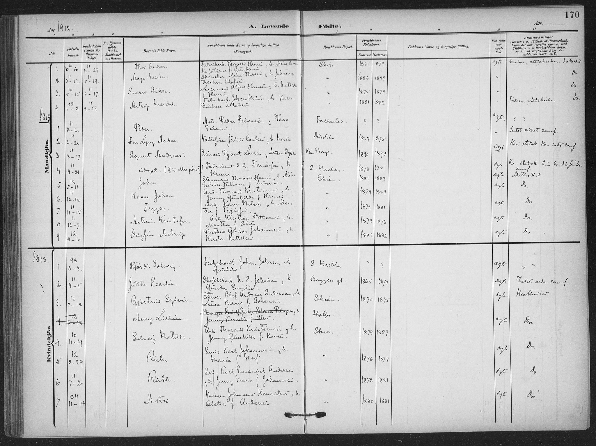 Skien kirkebøker, SAKO/A-302/F/Fa/L0012: Parish register (official) no. 12, 1908-1914, p. 170
