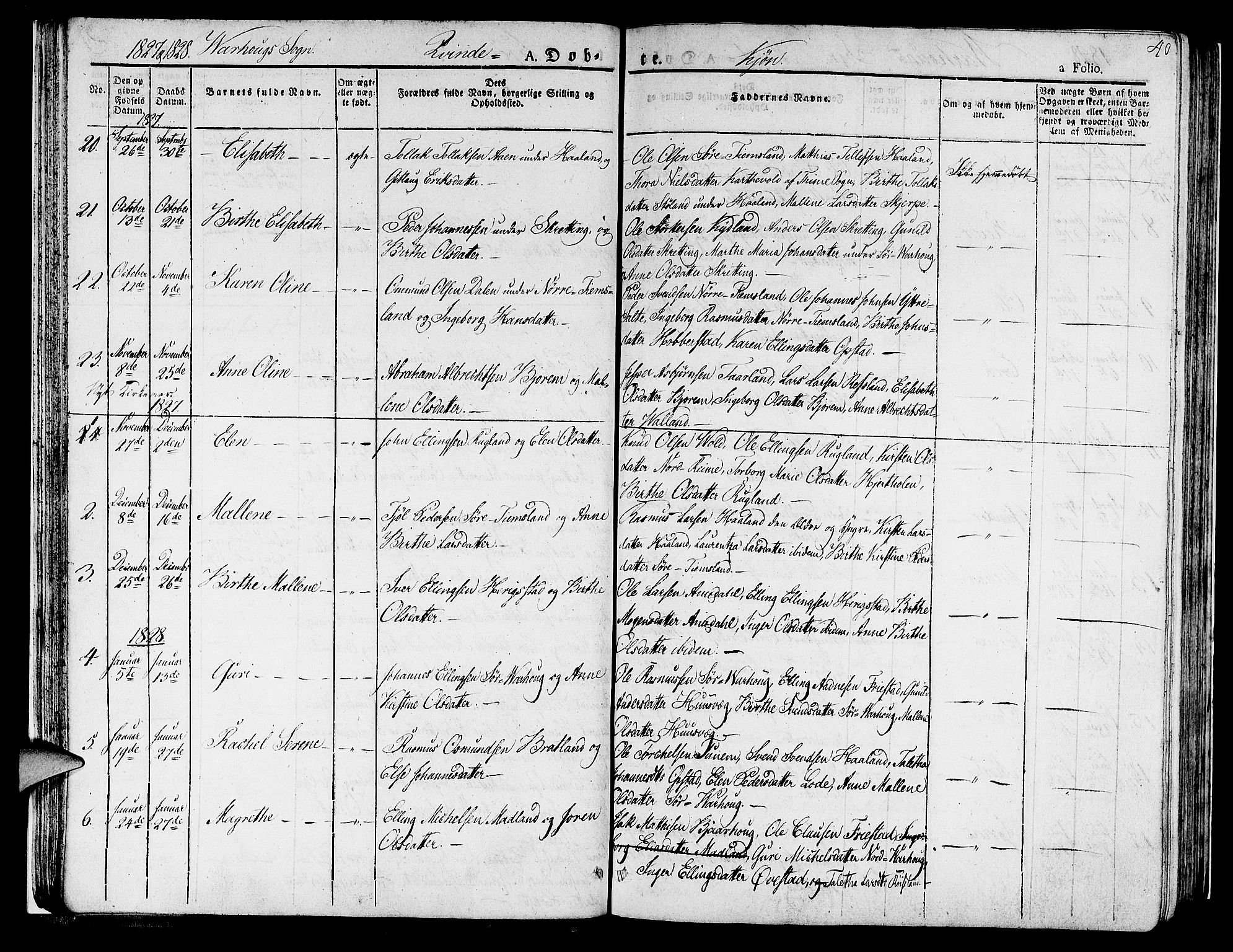 Hå sokneprestkontor, AV/SAST-A-101801/001/30BA/L0004: Parish register (official) no. A 4.1 /2, 1826-1841, p. 40