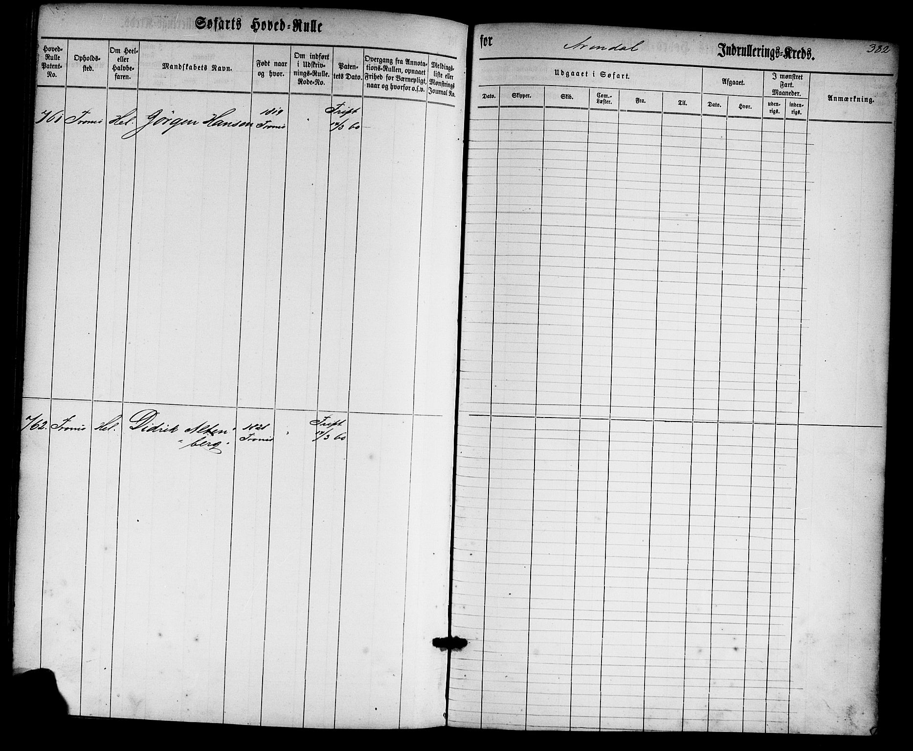 Arendal mønstringskrets, SAK/2031-0012/F/Fb/L0001: Hovedrulle nr 1-766 uten register, E-2, 1860-1868, p. 392