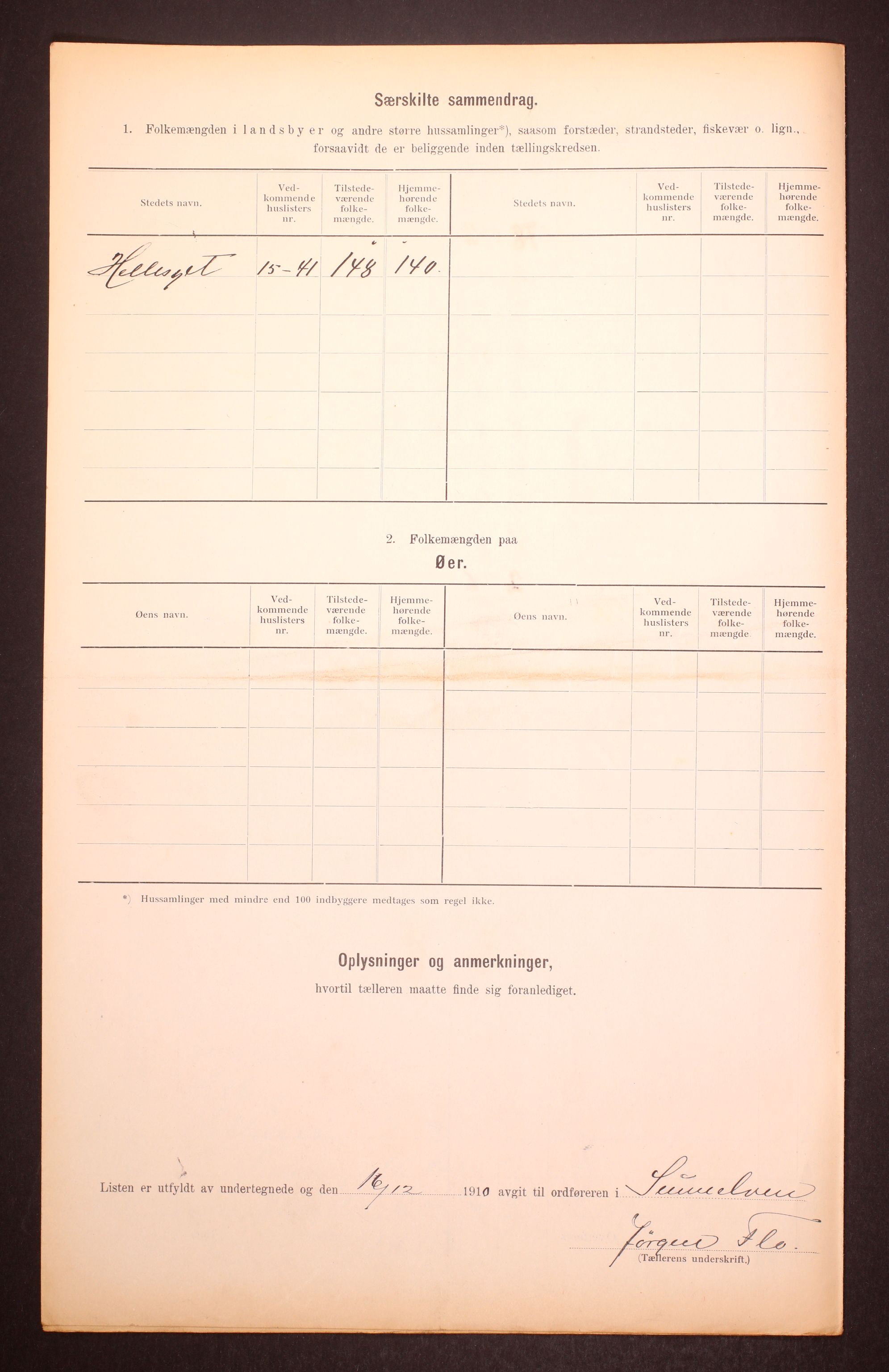 RA, 1910 census for Sunnylven, 1910, p. 6