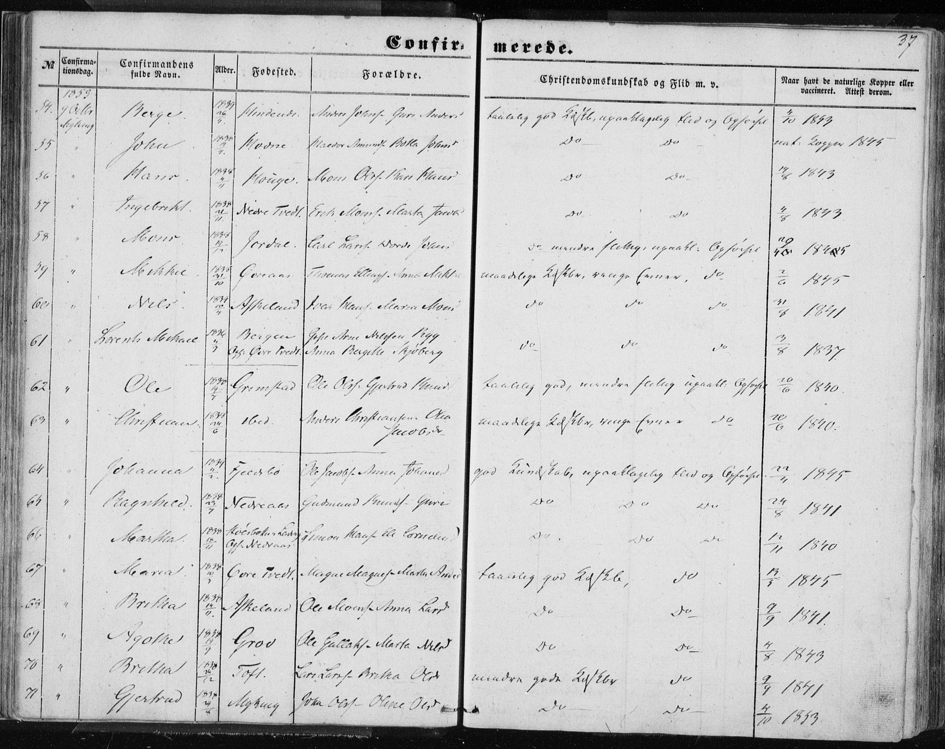 Lindås Sokneprestembete, AV/SAB-A-76701/H/Haa/Haaa/L0013: Parish register (official) no. A 13, 1848-1862, p. 37