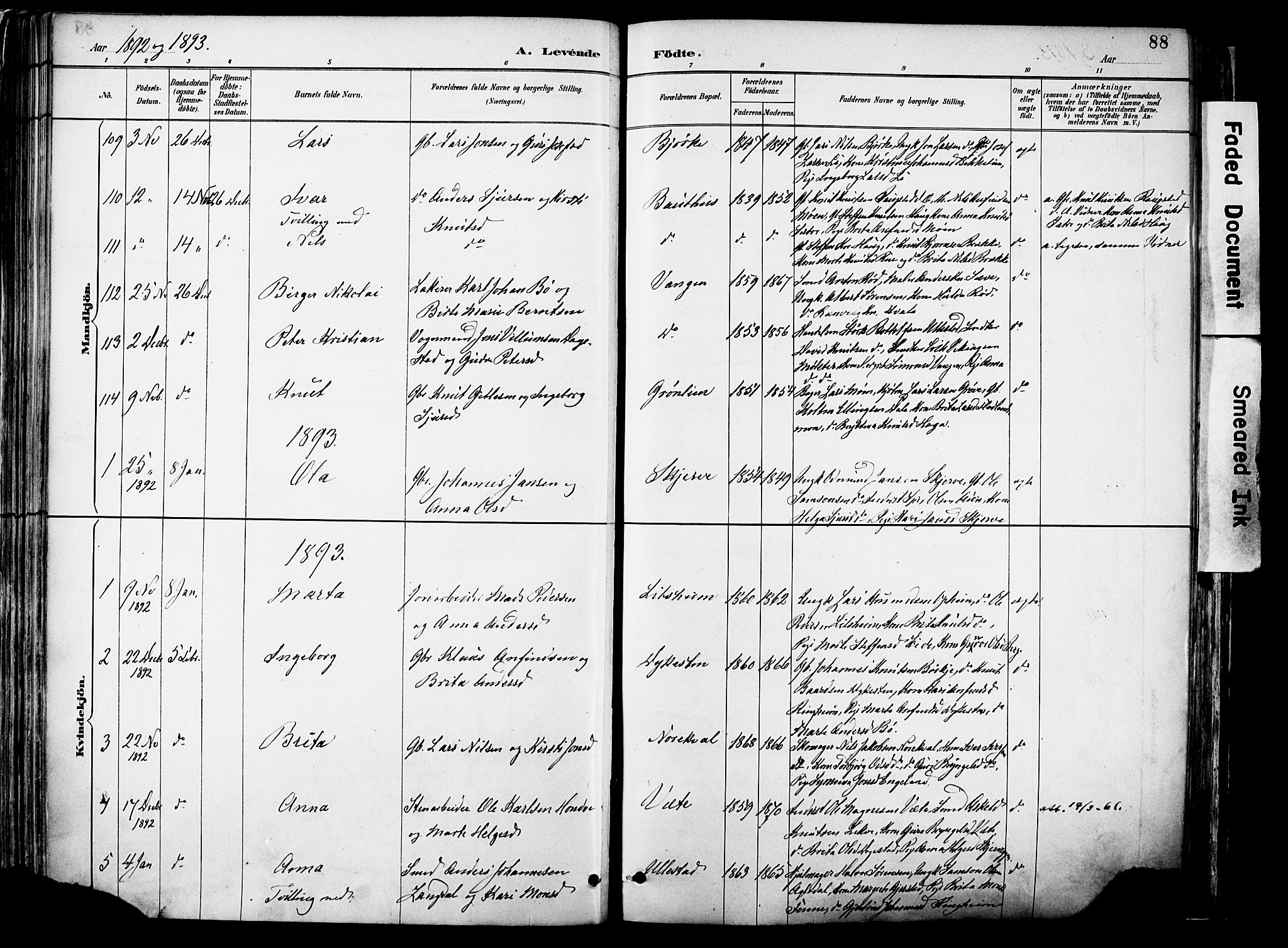 Voss sokneprestembete, SAB/A-79001/H/Haa: Parish register (official) no. A 21, 1887-1903, p. 88
