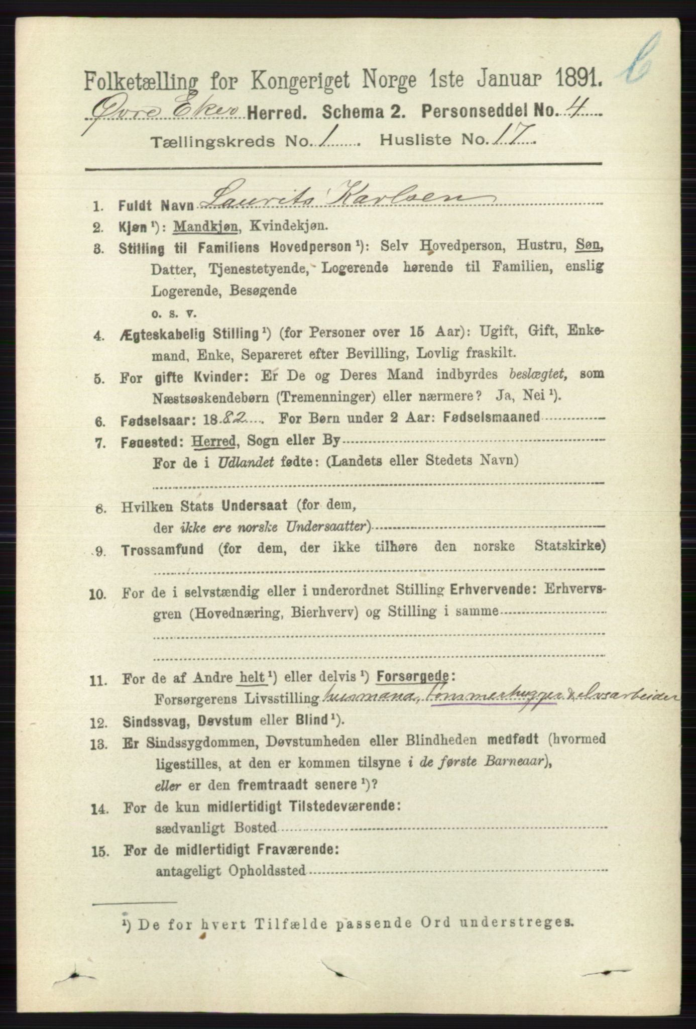 RA, 1891 census for 0624 Øvre Eiker, 1891, p. 7912