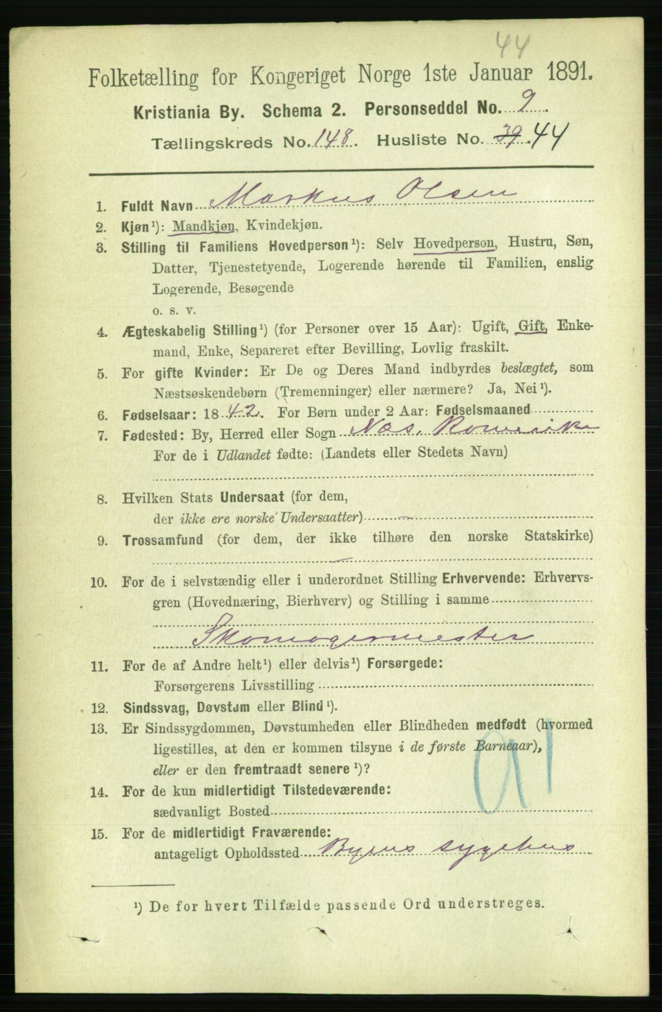 RA, 1891 census for 0301 Kristiania, 1891, p. 83044