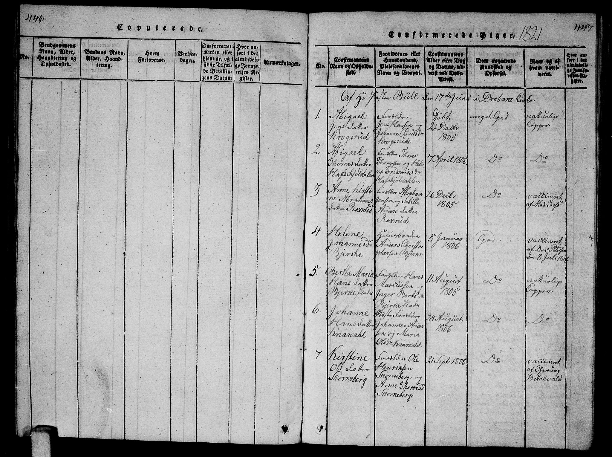 Ås prestekontor Kirkebøker, SAO/A-10894/G/Ga/L0002: Parish register (copy) no. I 2, 1820-1836, p. 446-447