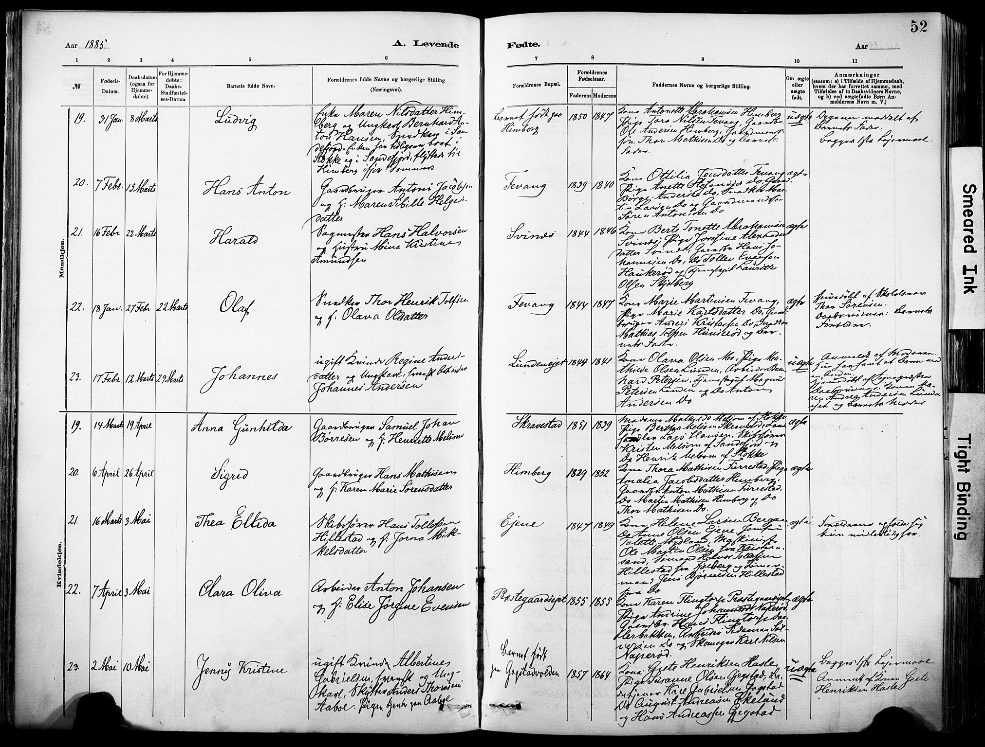 Sandar kirkebøker, AV/SAKO-A-243/F/Fa/L0012: Parish register (official) no. 12, 1883-1895, p. 52