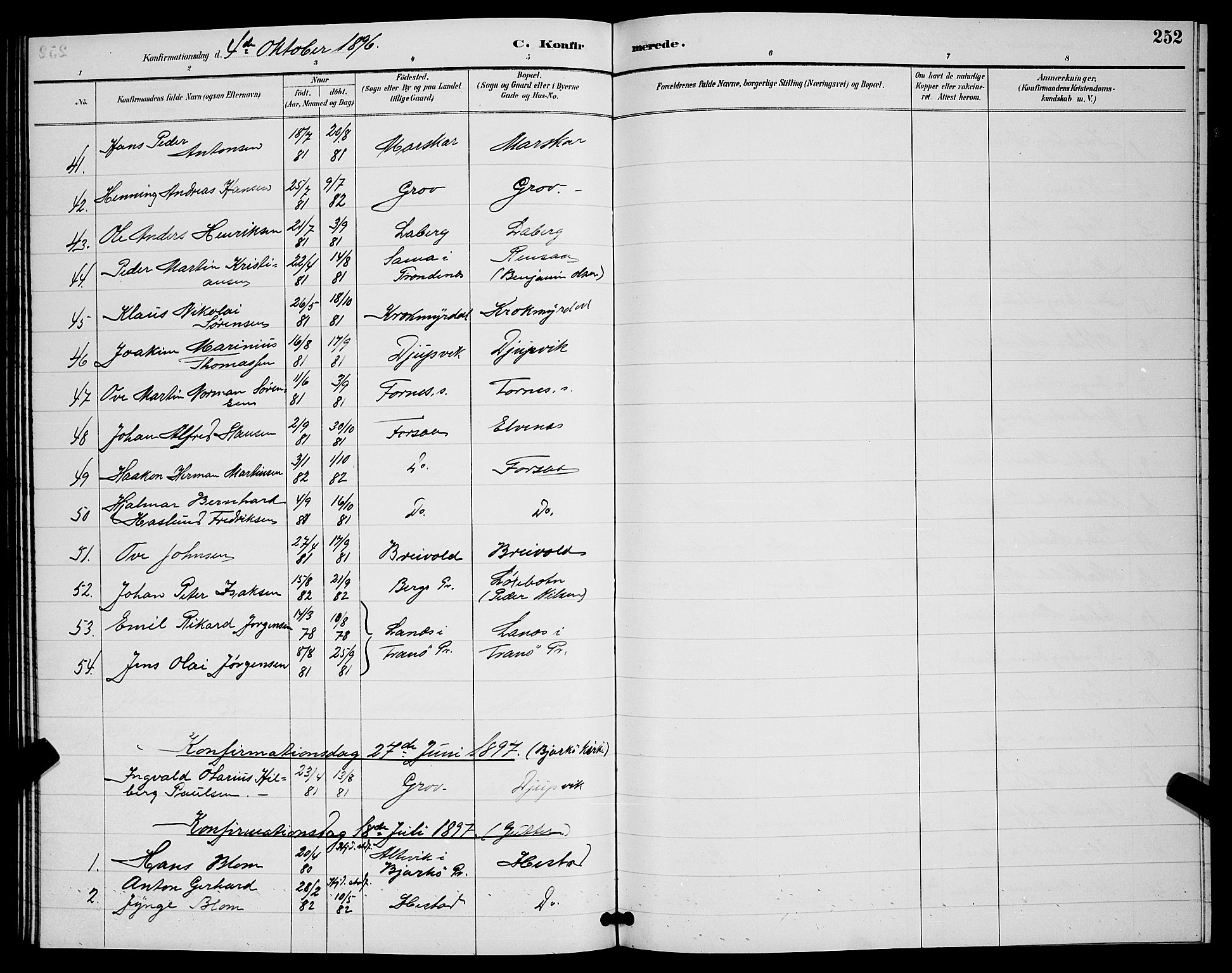 Ibestad sokneprestembete, SATØ/S-0077/H/Ha/Hab/L0008klokker: Parish register (copy) no. 8, 1890-1903, p. 252