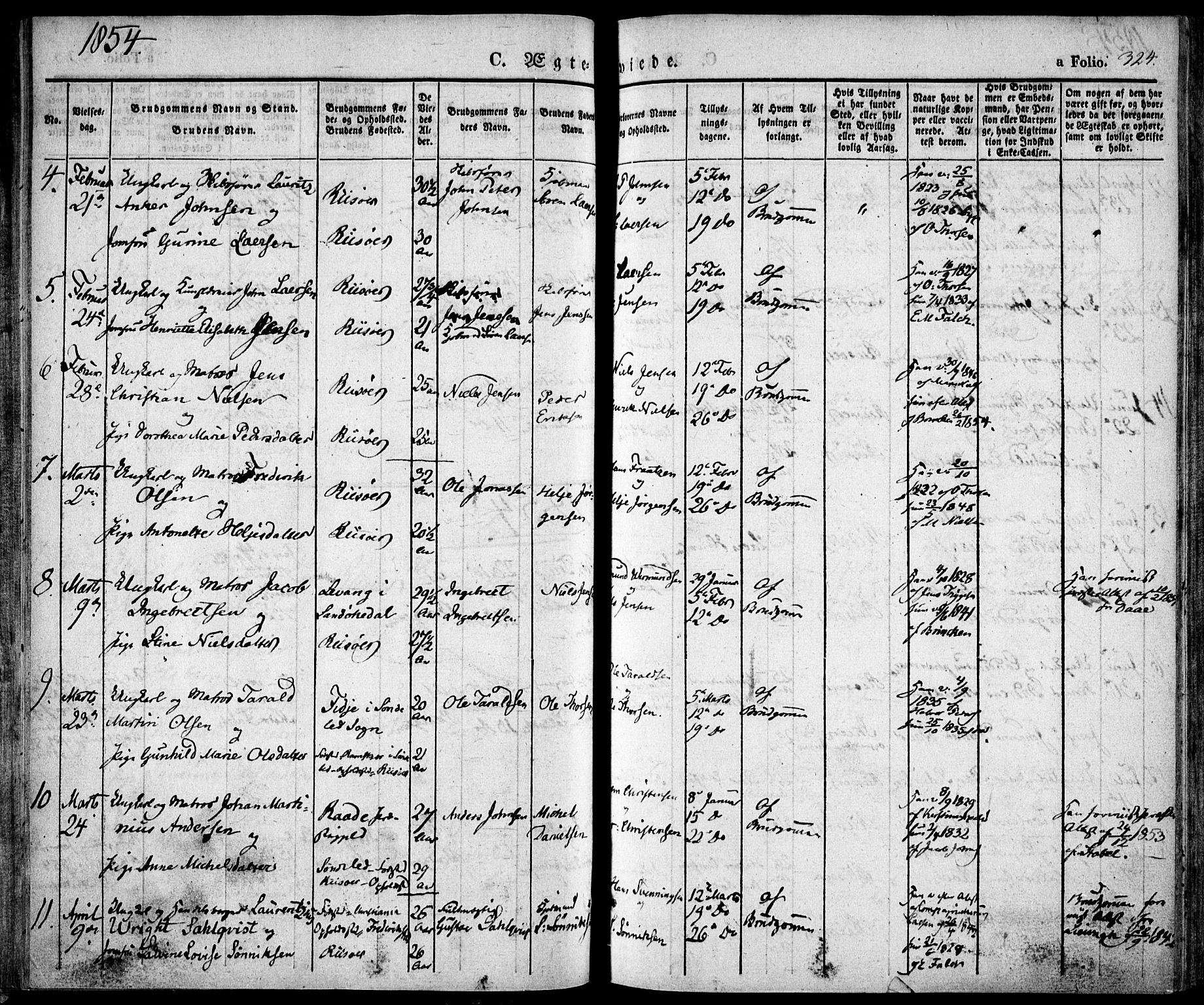 Risør sokneprestkontor, AV/SAK-1111-0035/F/Fa/L0003: Parish register (official) no. A 3, 1838-1864, p. 324