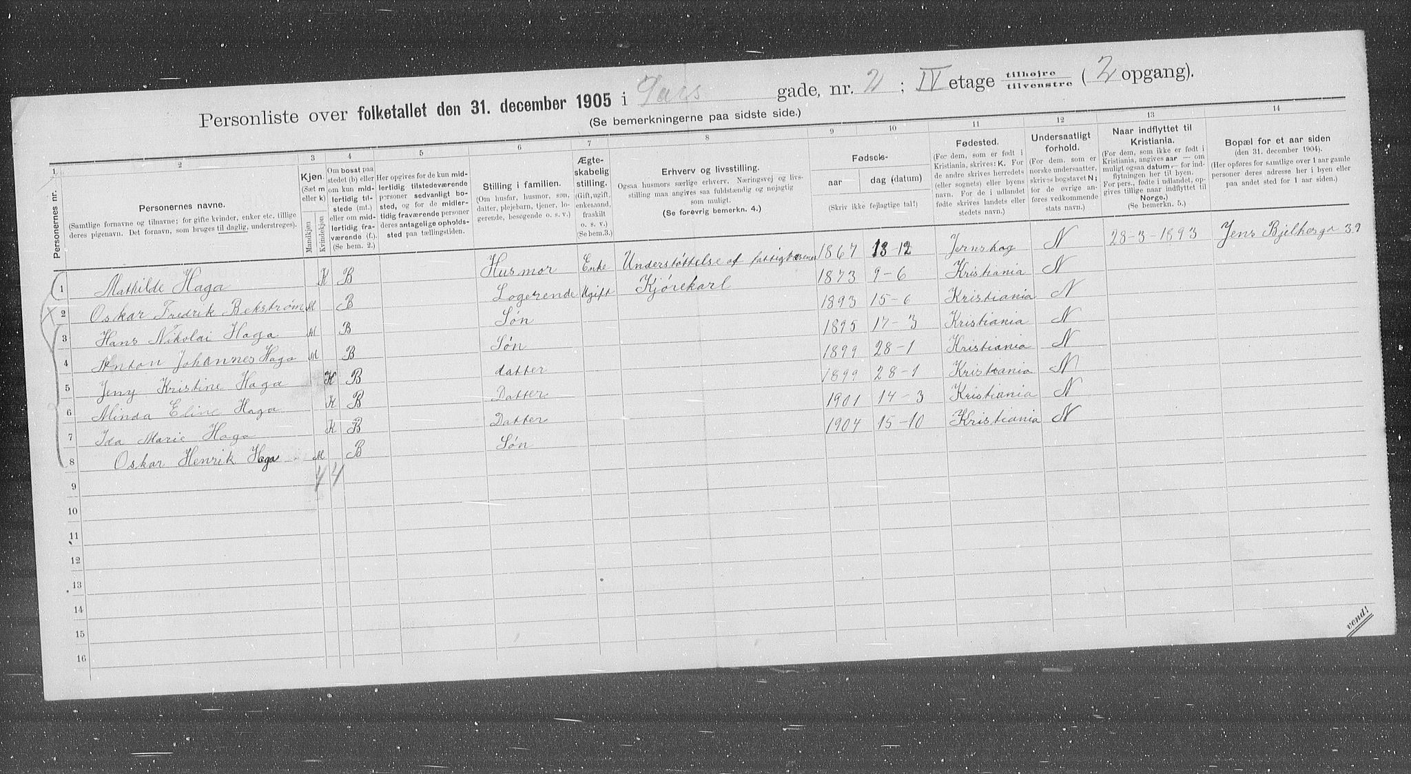 OBA, Municipal Census 1905 for Kristiania, 1905, p. 46427