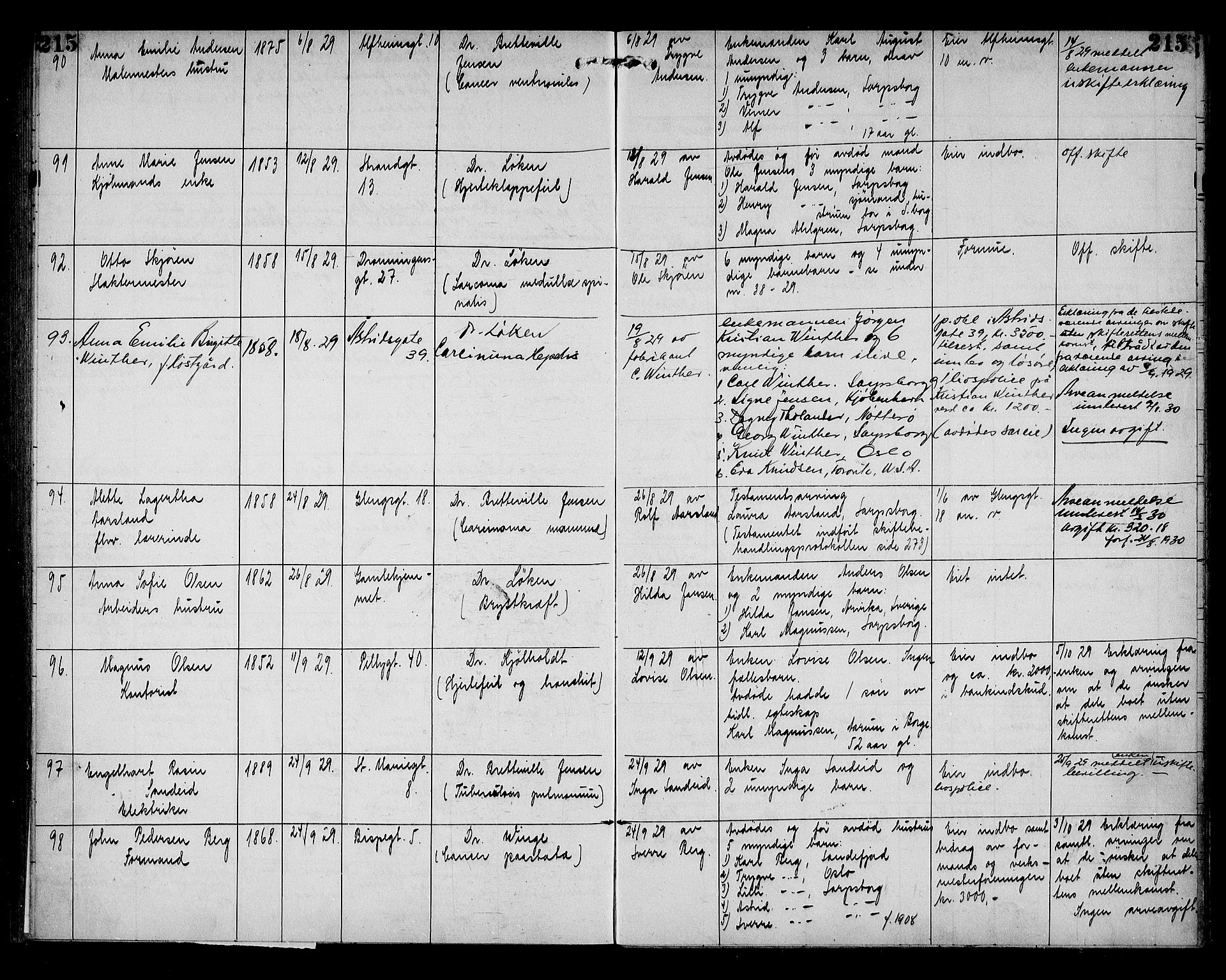 Sarpsborg byfogd, AV/SAO-A-10864/H/Ha/Haa/L0003: Dødsfallsprotokoll, 1915-1930, p. 215