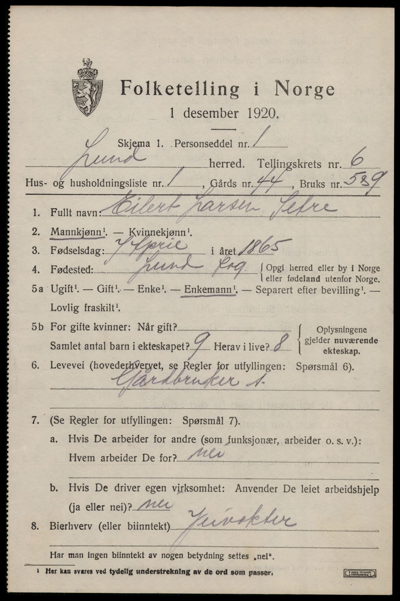 SAST, 1920 census for Lund, 1920, p. 3876