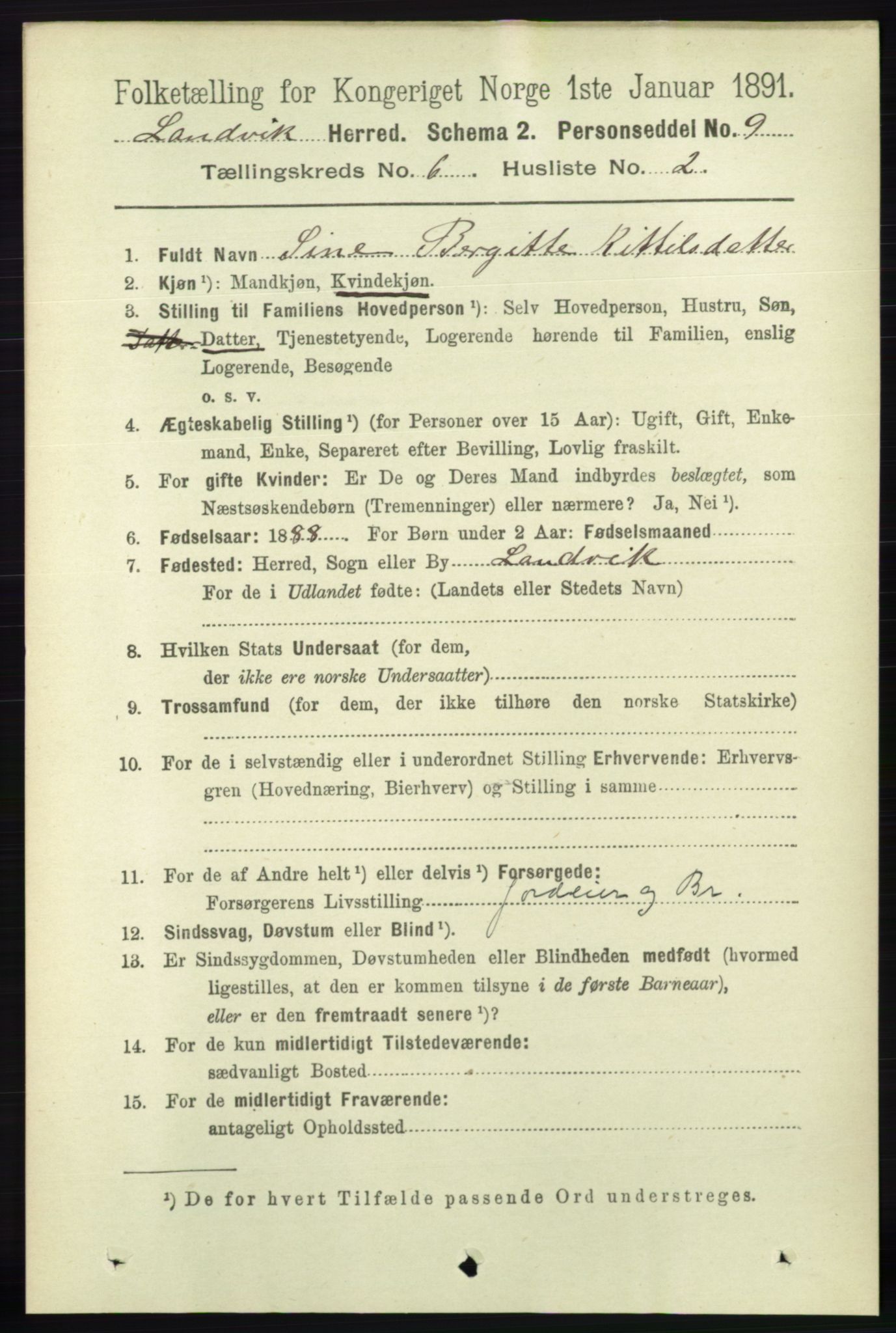 RA, 1891 census for 0924 Landvik, 1891, p. 2458