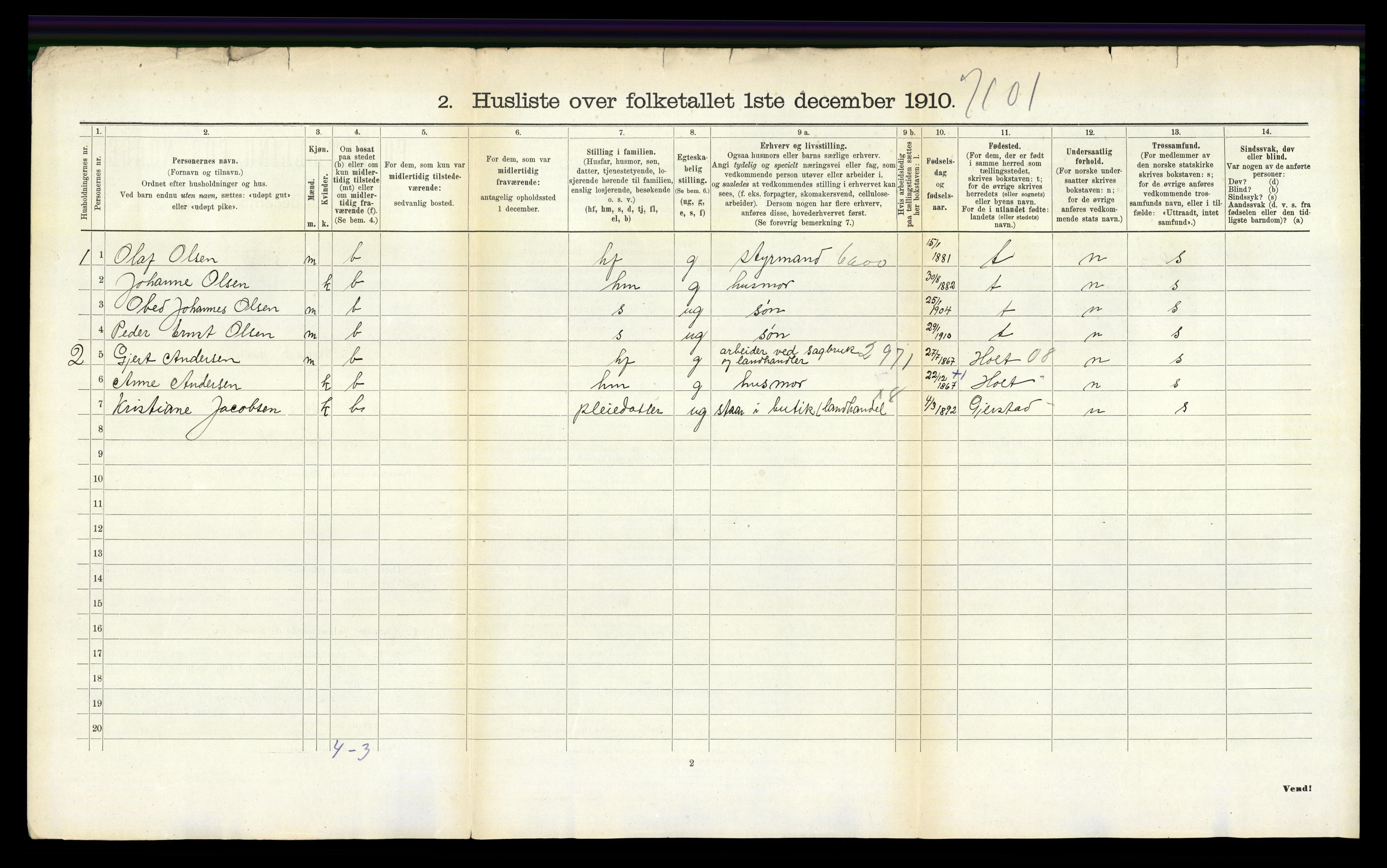 RA, 1910 census for Dypvåg, 1910, p. 837