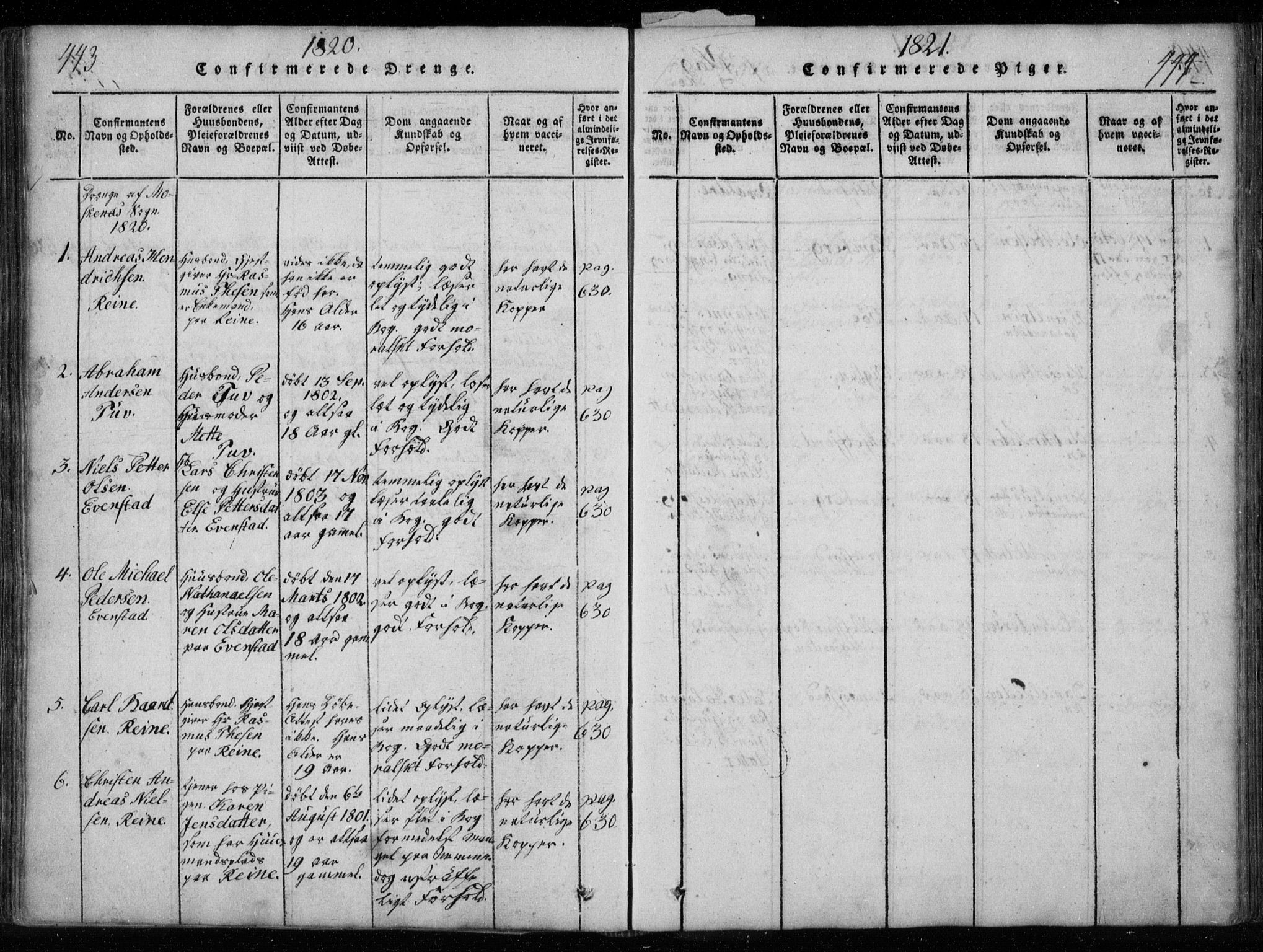 Ministerialprotokoller, klokkerbøker og fødselsregistre - Nordland, AV/SAT-A-1459/885/L1201: Parish register (official) no. 885A02, 1820-1837, p. 443-444