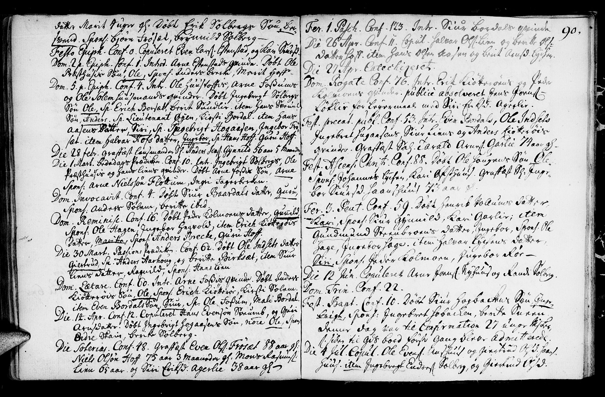 Ministerialprotokoller, klokkerbøker og fødselsregistre - Sør-Trøndelag, SAT/A-1456/689/L1036: Parish register (official) no. 689A01, 1696-1746, p. 90
