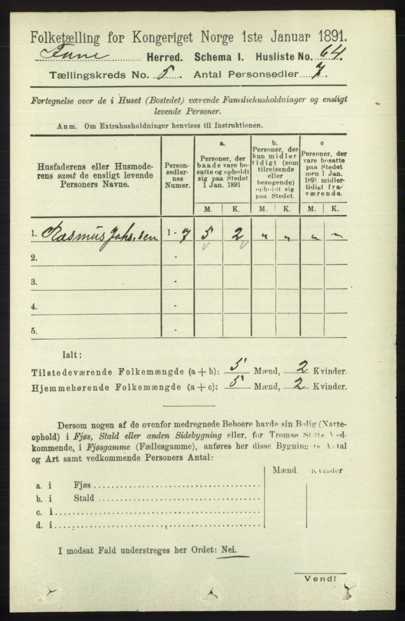 RA, 1891 census for 1249 Fana, 1891, p. 2043